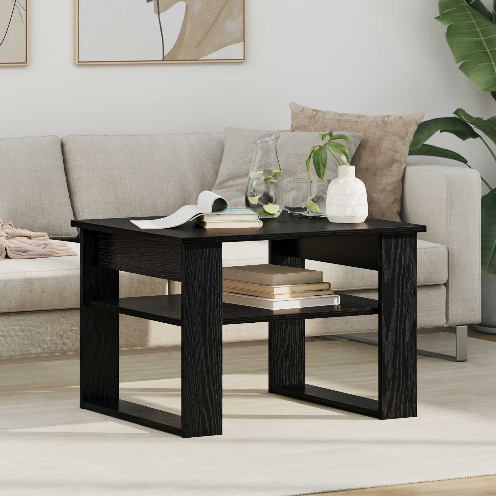 vidaXL Stolik kawowy z przechowywaniem Czarny Dąb 64 x 54 x 44 cm