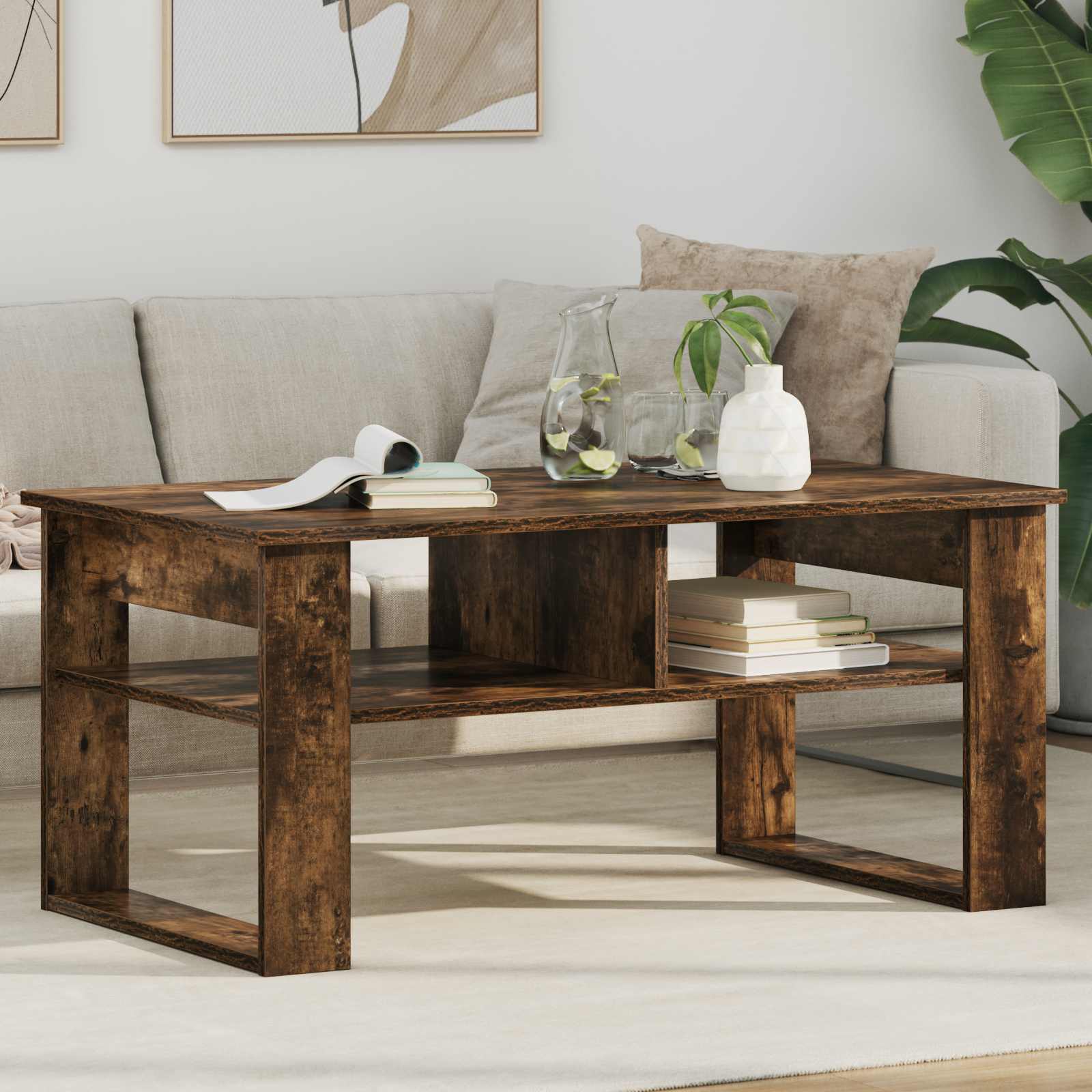 vidaXL Stolik kawowy z przechowywaniem Dąb wędzony 96 x 54 x 44 cm