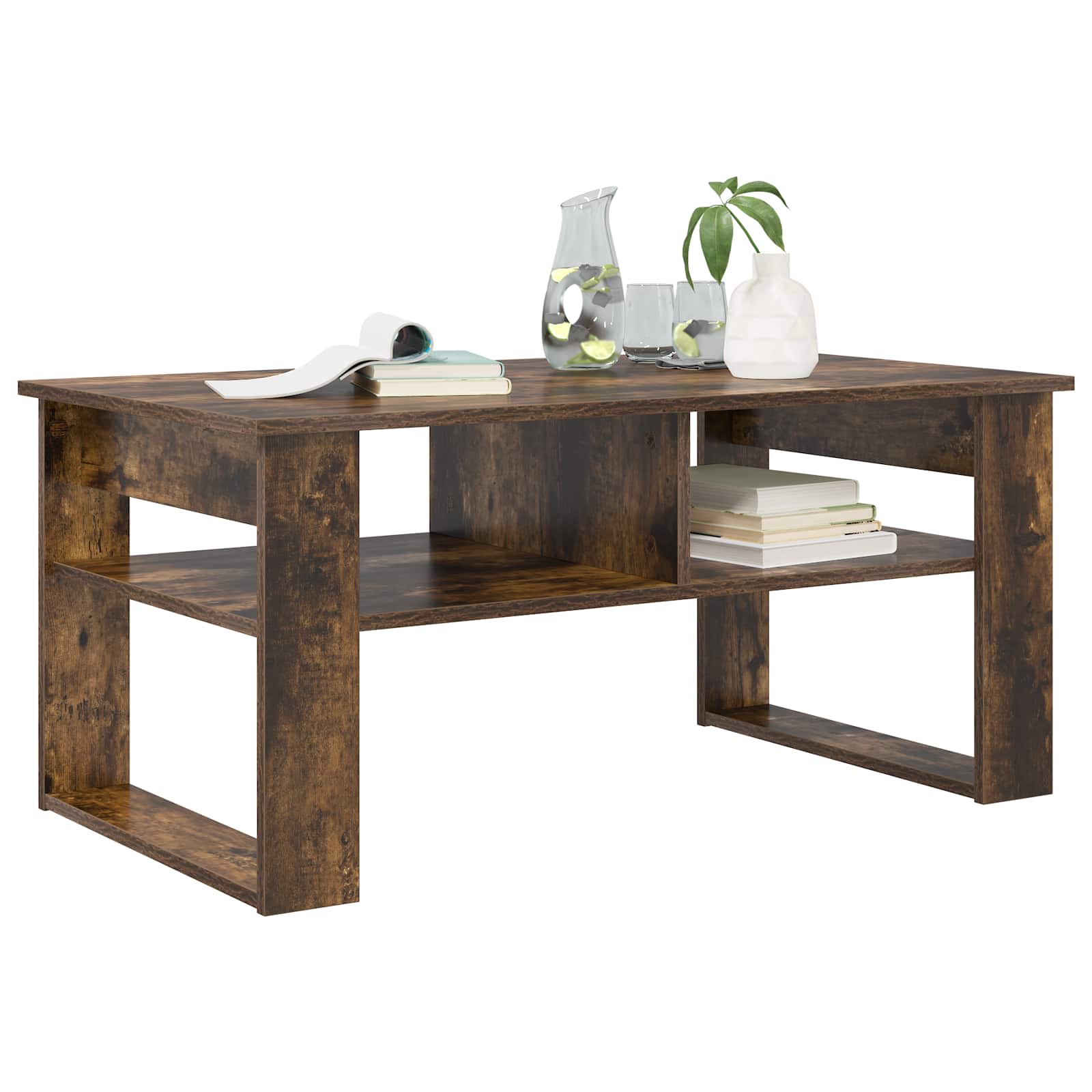 vidaXL Stolik kawowy z przechowywaniem Dąb wędzony 96 x 54 x 44 cm