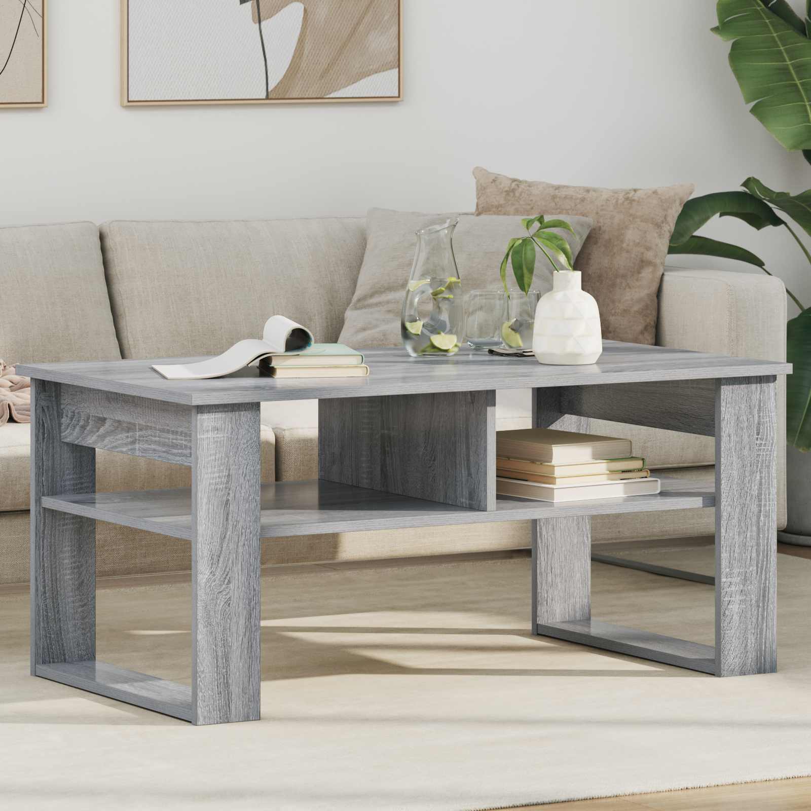 vidaXL Stolik kawowy z przechowywaniem Szary Sonoma 96 x 54 x 44 cm