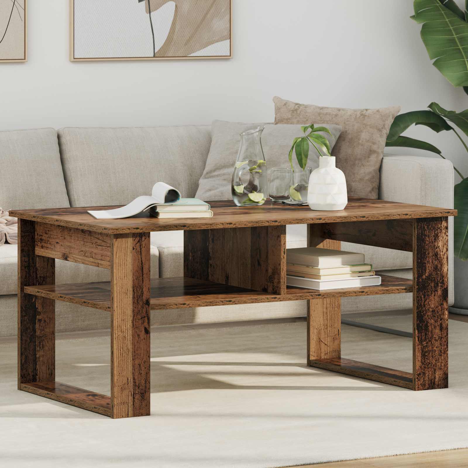 vidaXL Stolik kawowy z przechowywaniem Stare drewno 96 x 54 x 44 cm