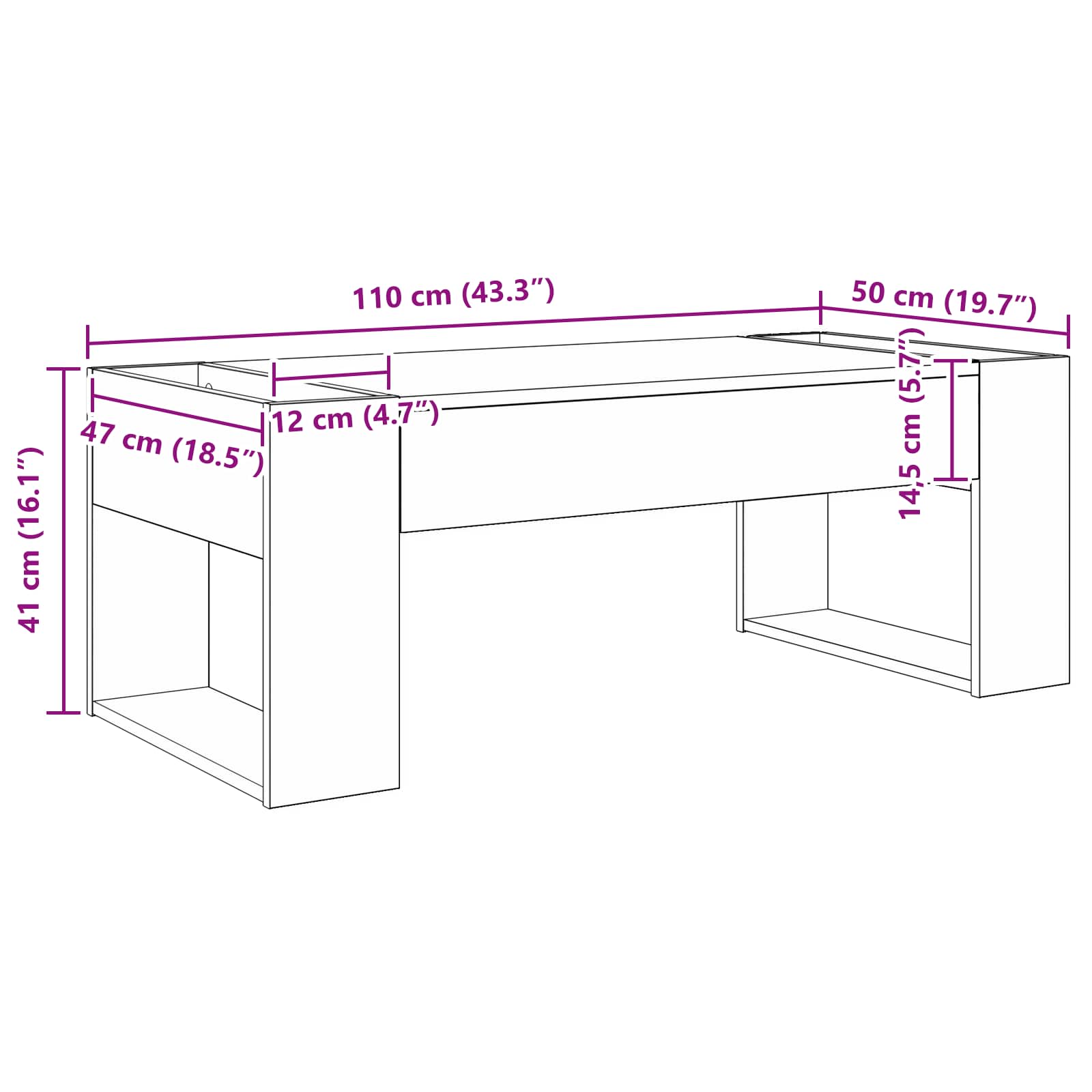 vidaXL Stolik kawowy Stare drewno 110 x 50 x 41 cm