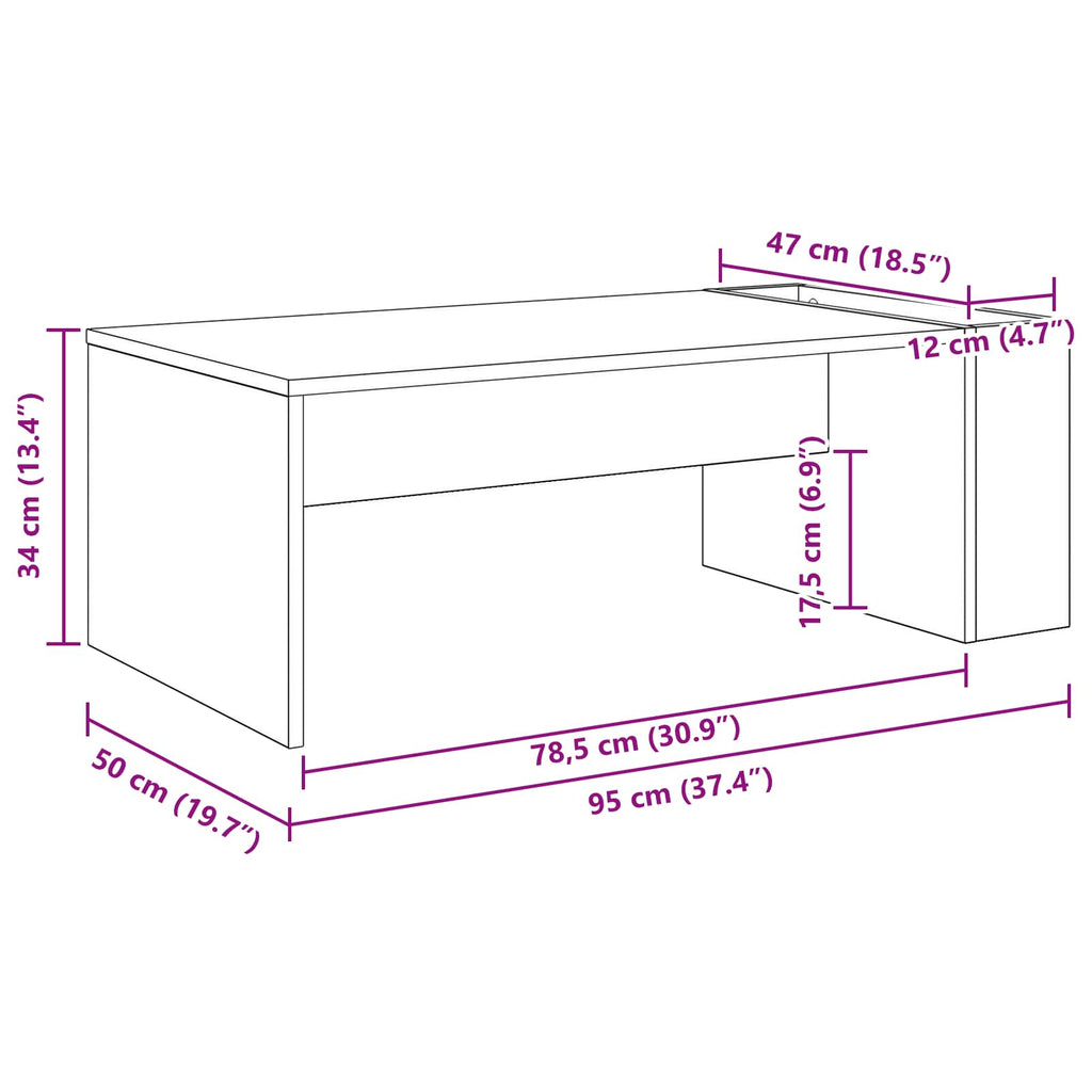 vidaXL Stolik kawowy Biały 95 x 50 x 34 cm Materiał drewnopochodny