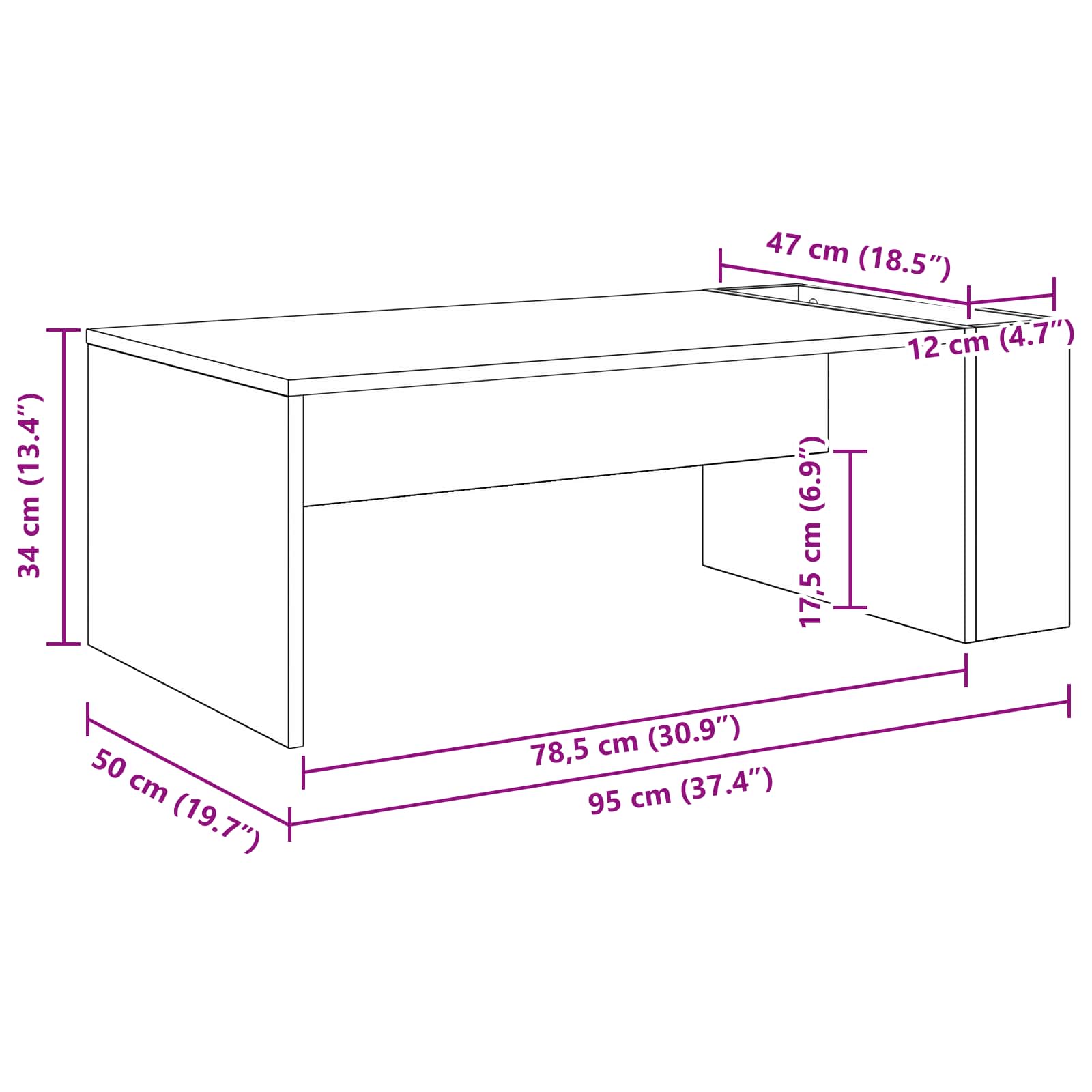 vidaXL Stolik kawowy Betonowy szary 95 x 50 x 34 cm