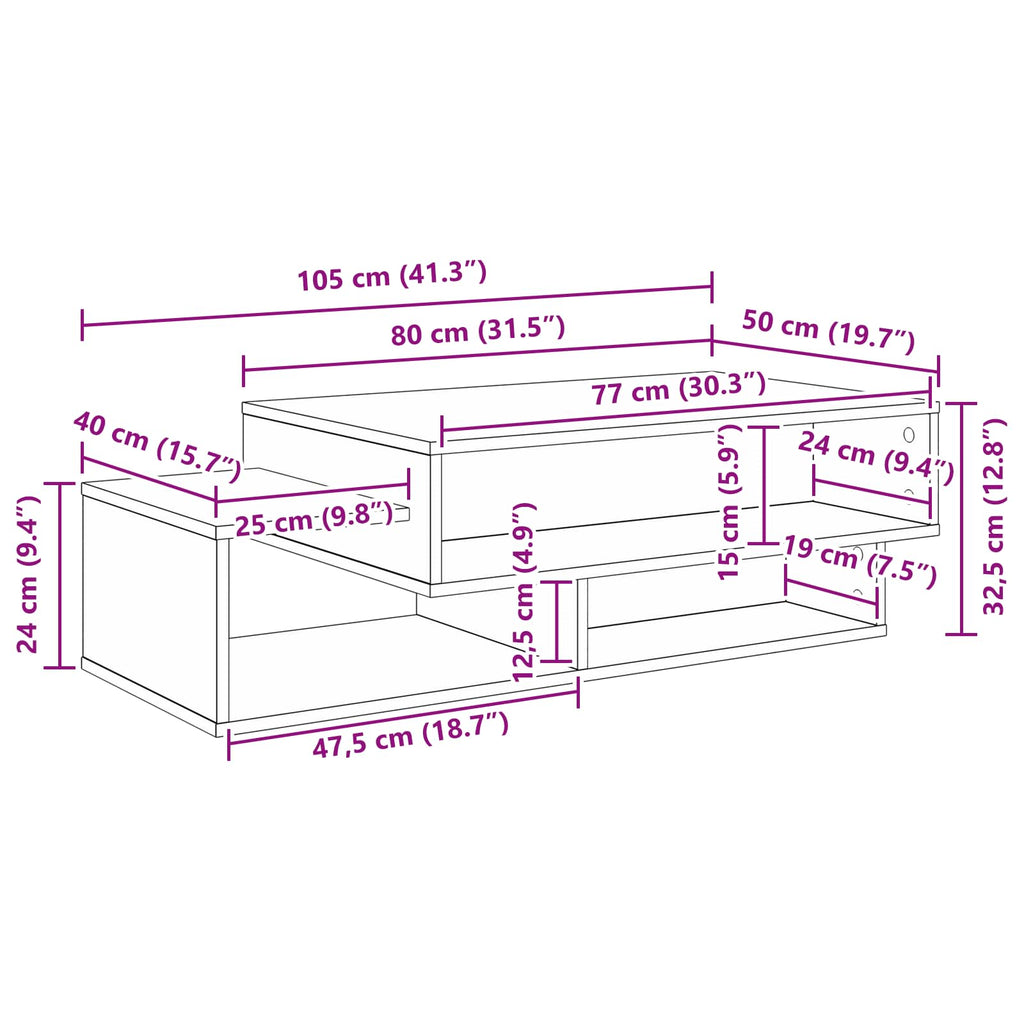 vidaXL Stolik kawowy Betonowy szary 105 x 50 x 32,5 cm