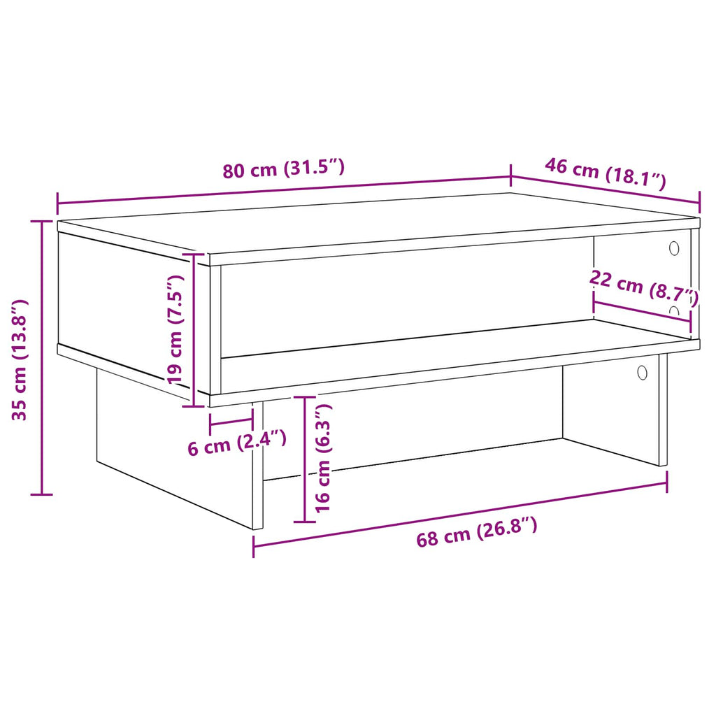 vidaXL Stolik kawowy Szary Sonoma 80 x 46 x 35 cm