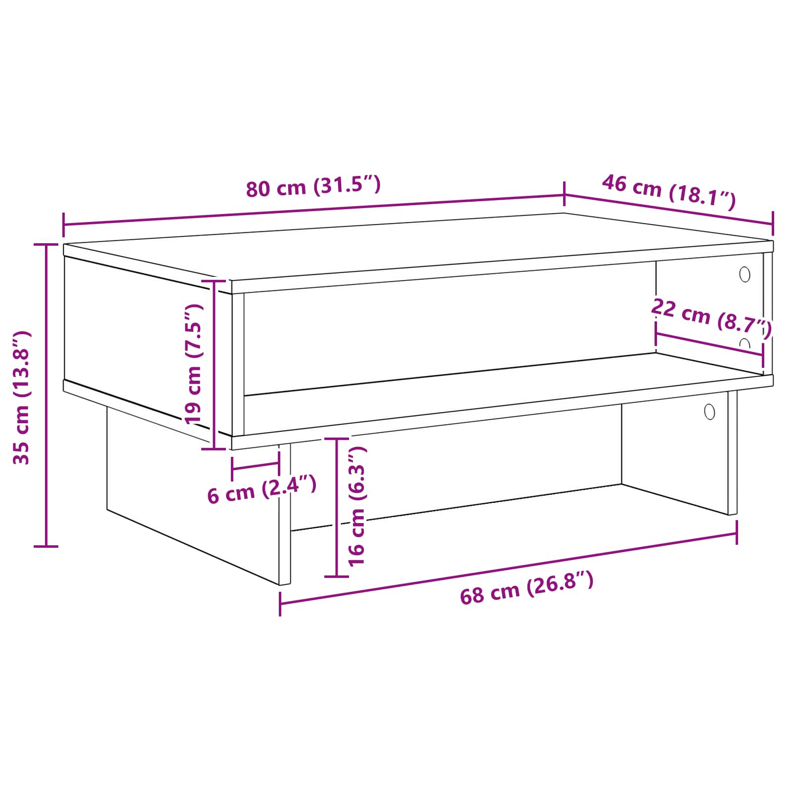 vidaXL Stolik kawowy Szary Sonoma 80 x 46 x 35 cm