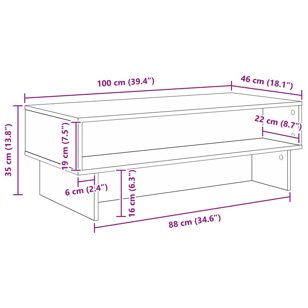 vidaXL Stolik kawowy Szary Sonoma 100 x 46 x 35 cm