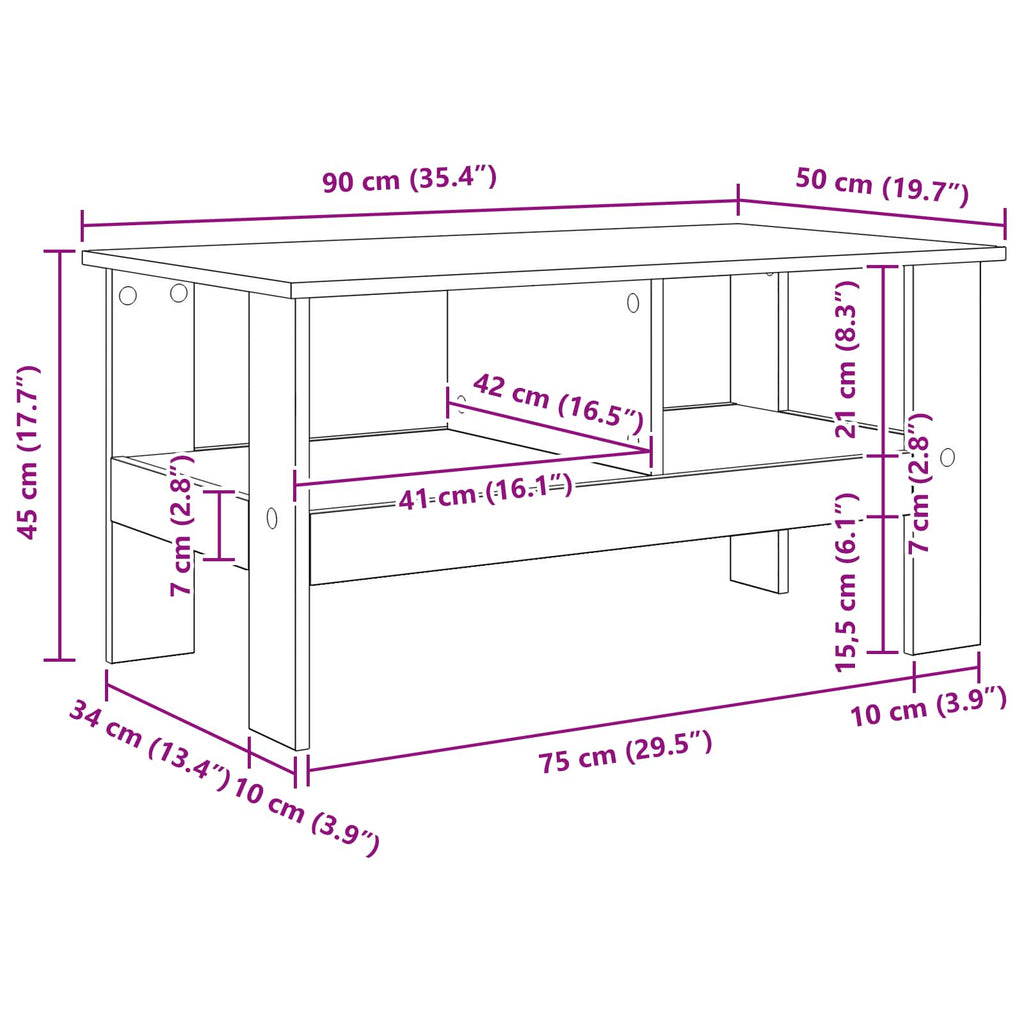 vidaXL Stolik kawowy Czarny Dąb 90 x 50 x 45 cm