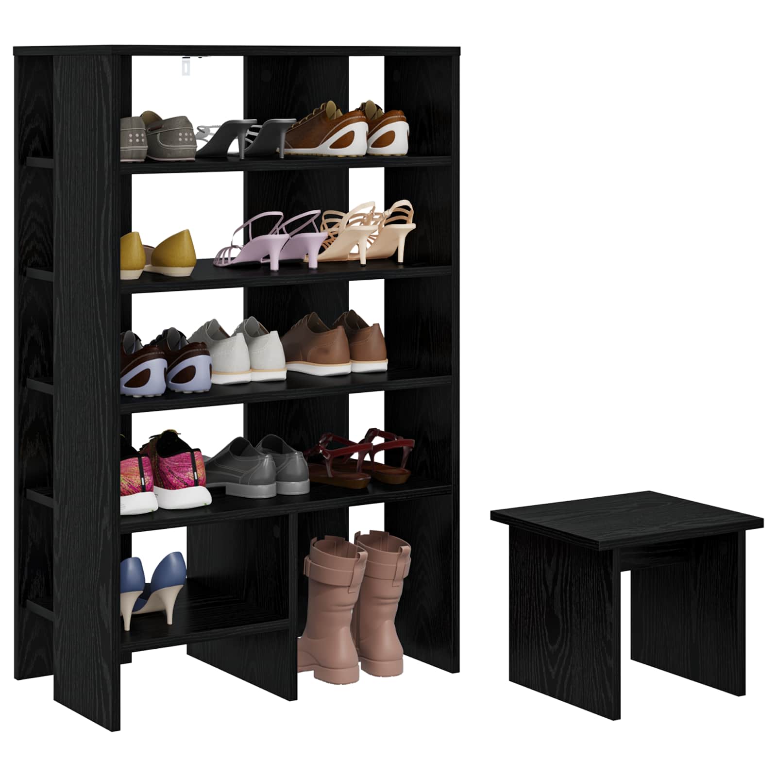 vidaXL Szafka na buty z półką 2 pcs Czarny Dąb Materiał drewnopochodny