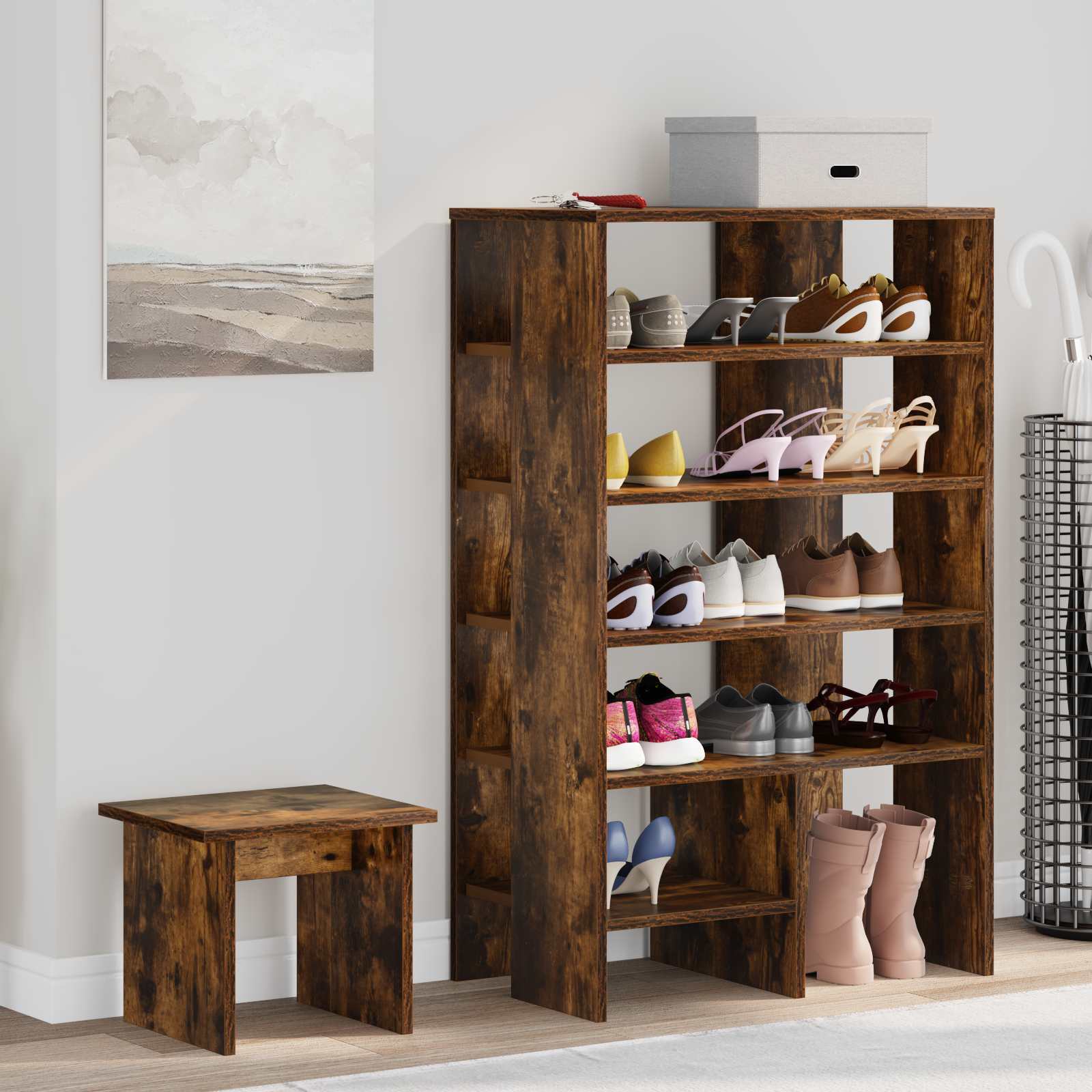 vidaXL Szafka na buty 2 pcs Dąb wędzony Materiał drewnopochodny
