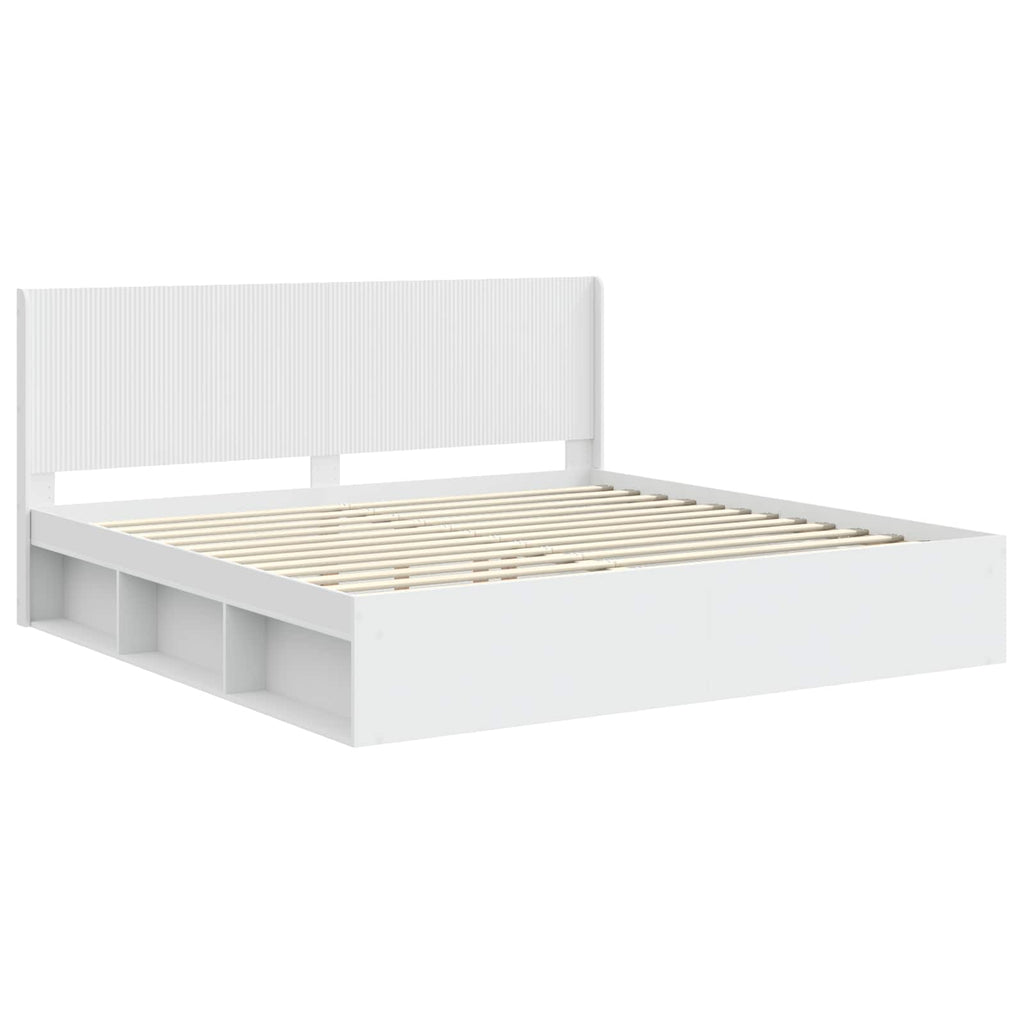 vidaXL Stelaż łóżka z przechowywaniem i zagłówkiem Biały 200 x 200 cm