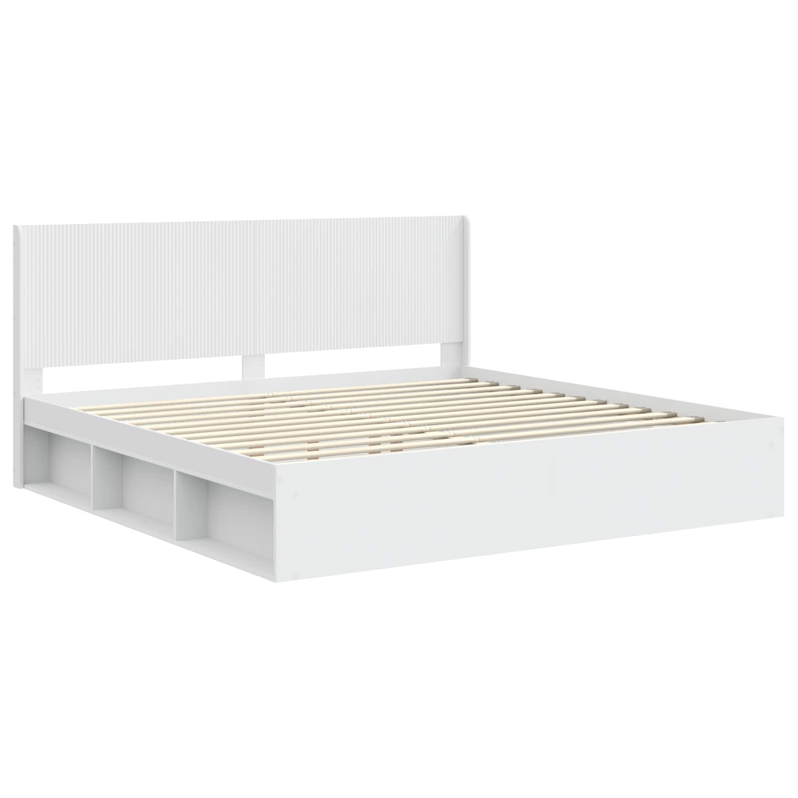 vidaXL Stelaż łóżka z przechowywaniem i zagłówkiem Biały 200 x 200 cm