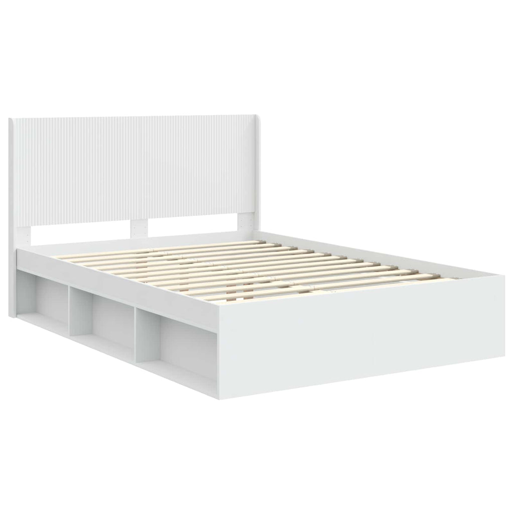 vidaXL Stelaż łóżka z przechowywaniem i zagłówkiem Biały 150 x 200 cm