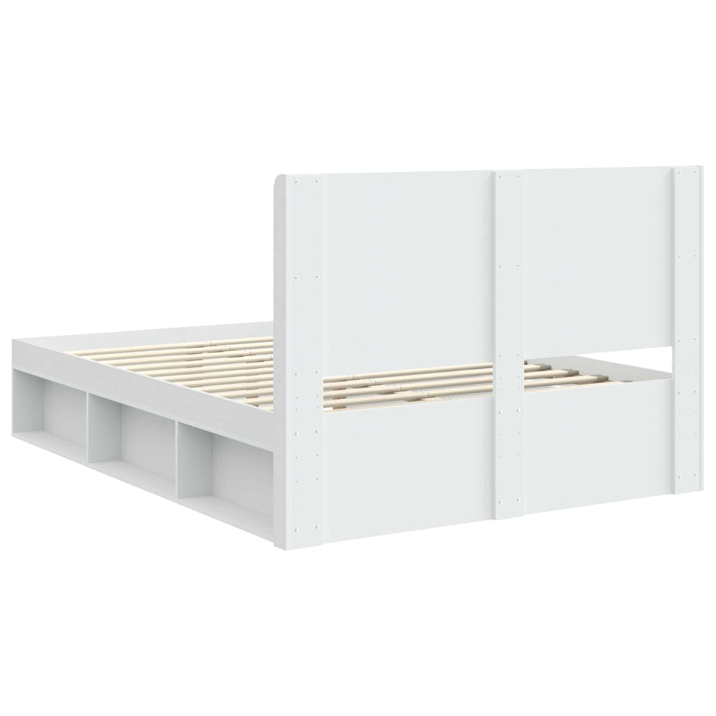 vidaXL Stelaż łóżka z przechowywaniem i zagłówkiem Biały 150 x 200 cm