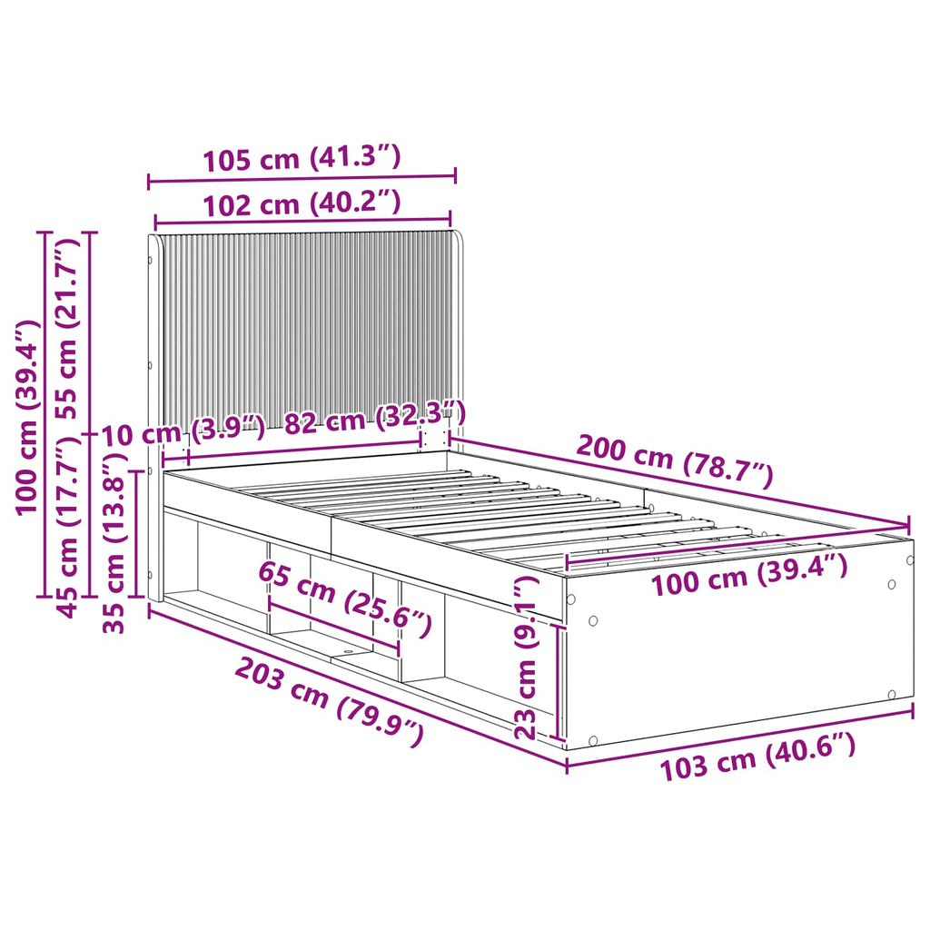 vidaXL Stelaż łóżka z przechowywaniem i zagłówkiem Dąb wędzony