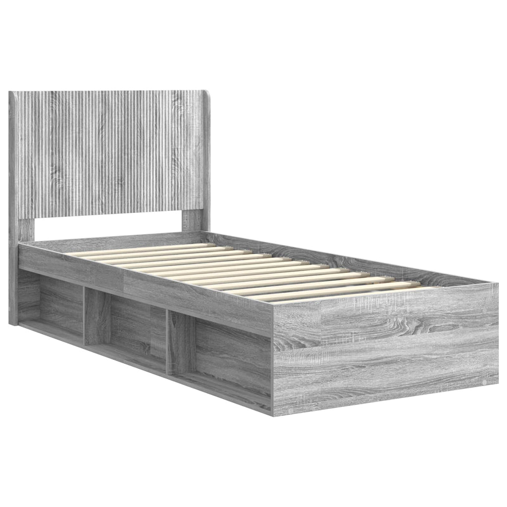 vidaXL Stelaż łóżka z przechowywaniem i zagłówkiem Szary Sonoma