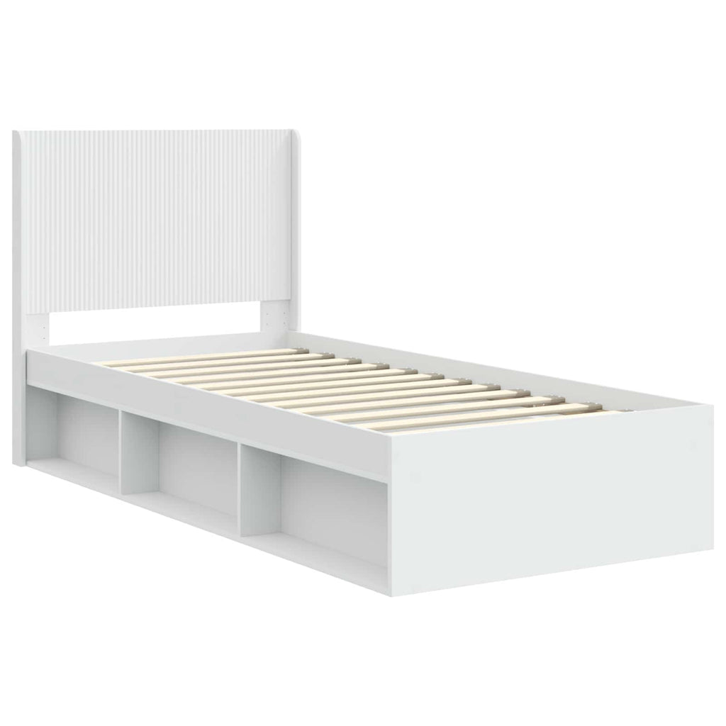 vidaXL Stelaż łóżka z przechowywaniem i zagłówkiem Biały 75 x 190 cm