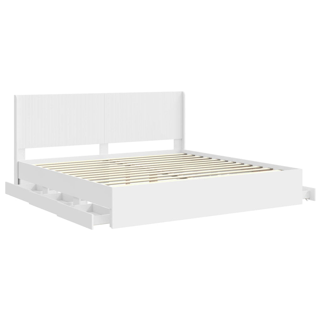 vidaXL Stelaż łóżka z przechowywaniem i zagłówkiem Biały 200 x 200 cm