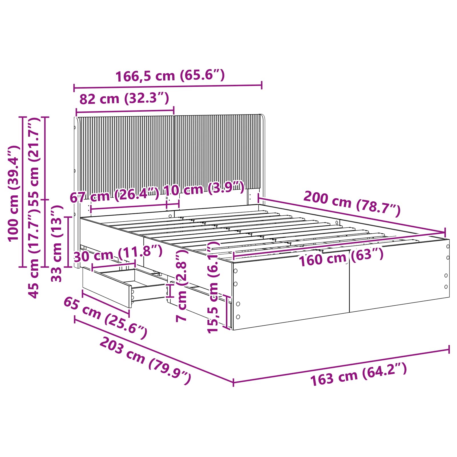 vidaXL Stelaż łóżka z przechowywaniem i zagłówkiem Biały 160 x 200 cm