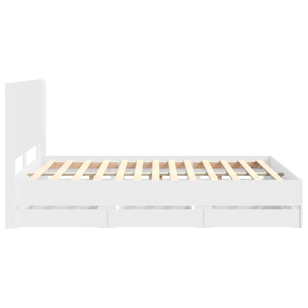 vidaXL Stelaż łóżka z przechowywaniem i zagłówkiem Biały 140 x 190 cm
