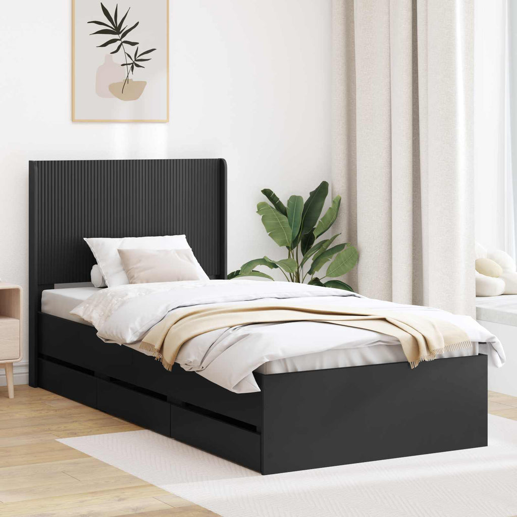 vidaXL Stelaż łóżka z przechowywaniem i zagłówkiem Czarny 100 x 200 cm