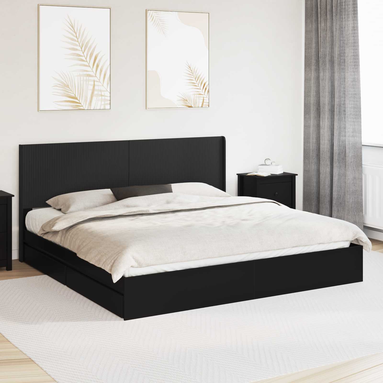 vidaXL Stelaż łóżka z przechowywaniem i zagłówkiem Czarny 200 x 200 cm