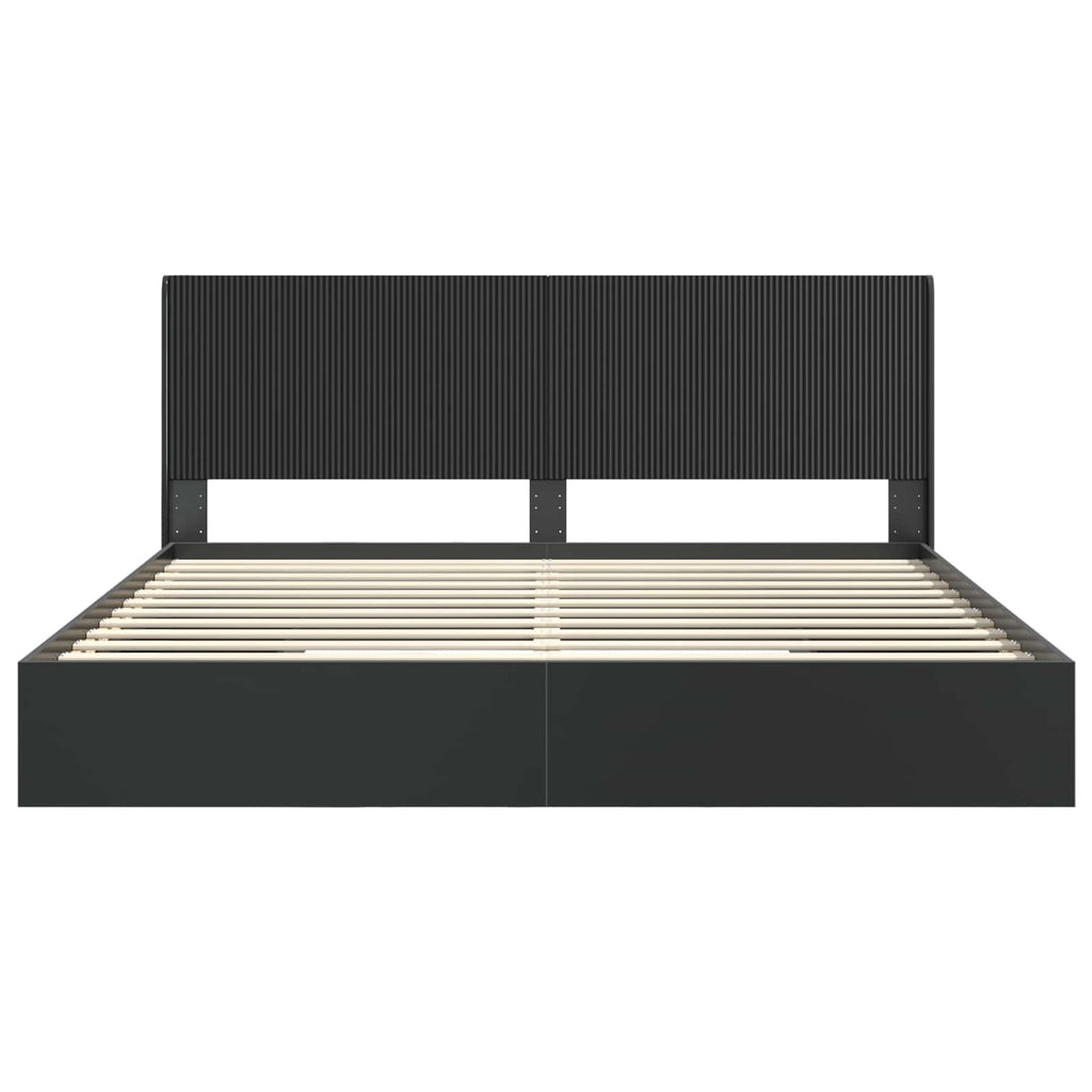 vidaXL Stelaż łóżka z przechowywaniem i zagłówkiem Czarny 200 x 200 cm