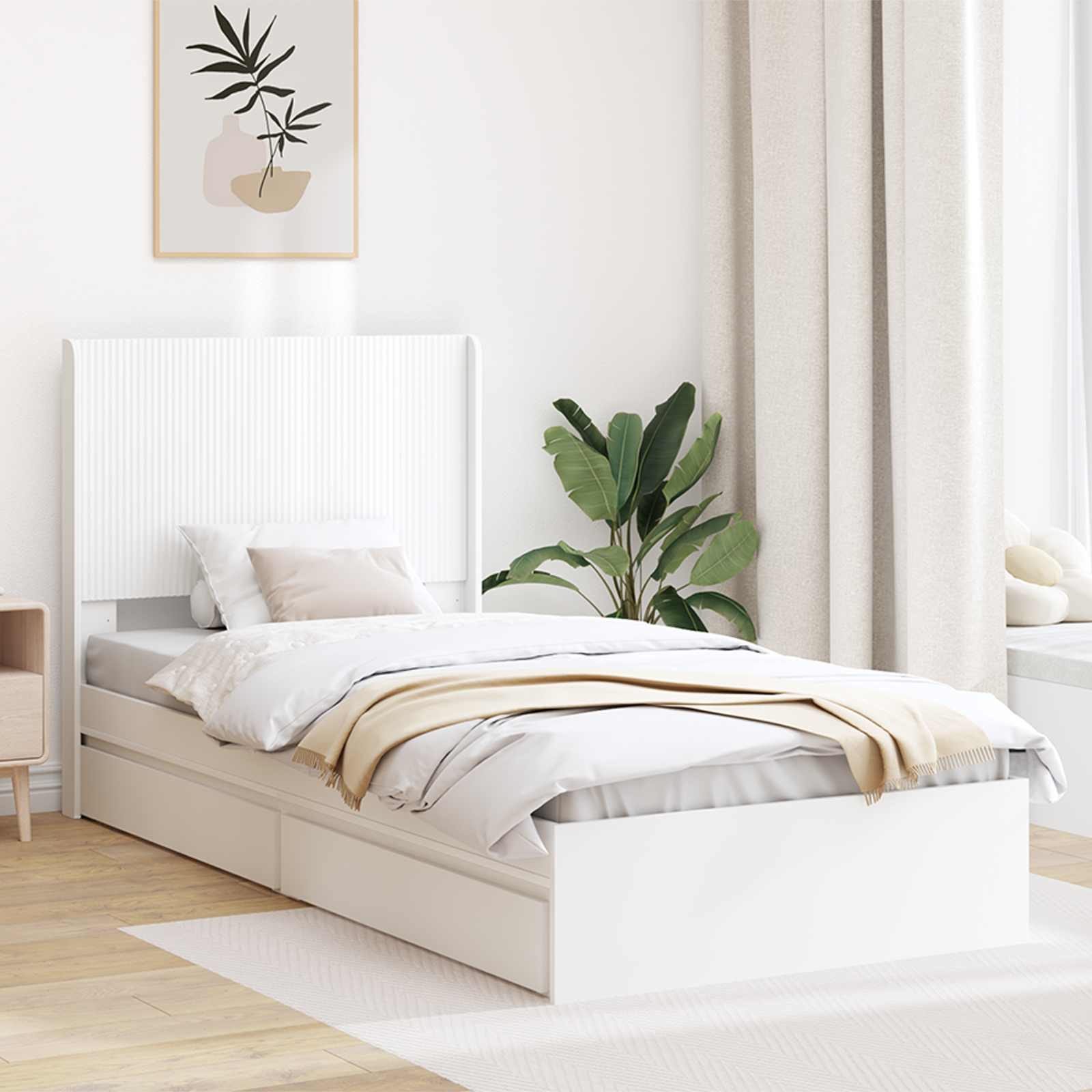 vidaXL Stelaż łóżka z przechowywaniem i zagłówkiem Biały 90 x 200 cm