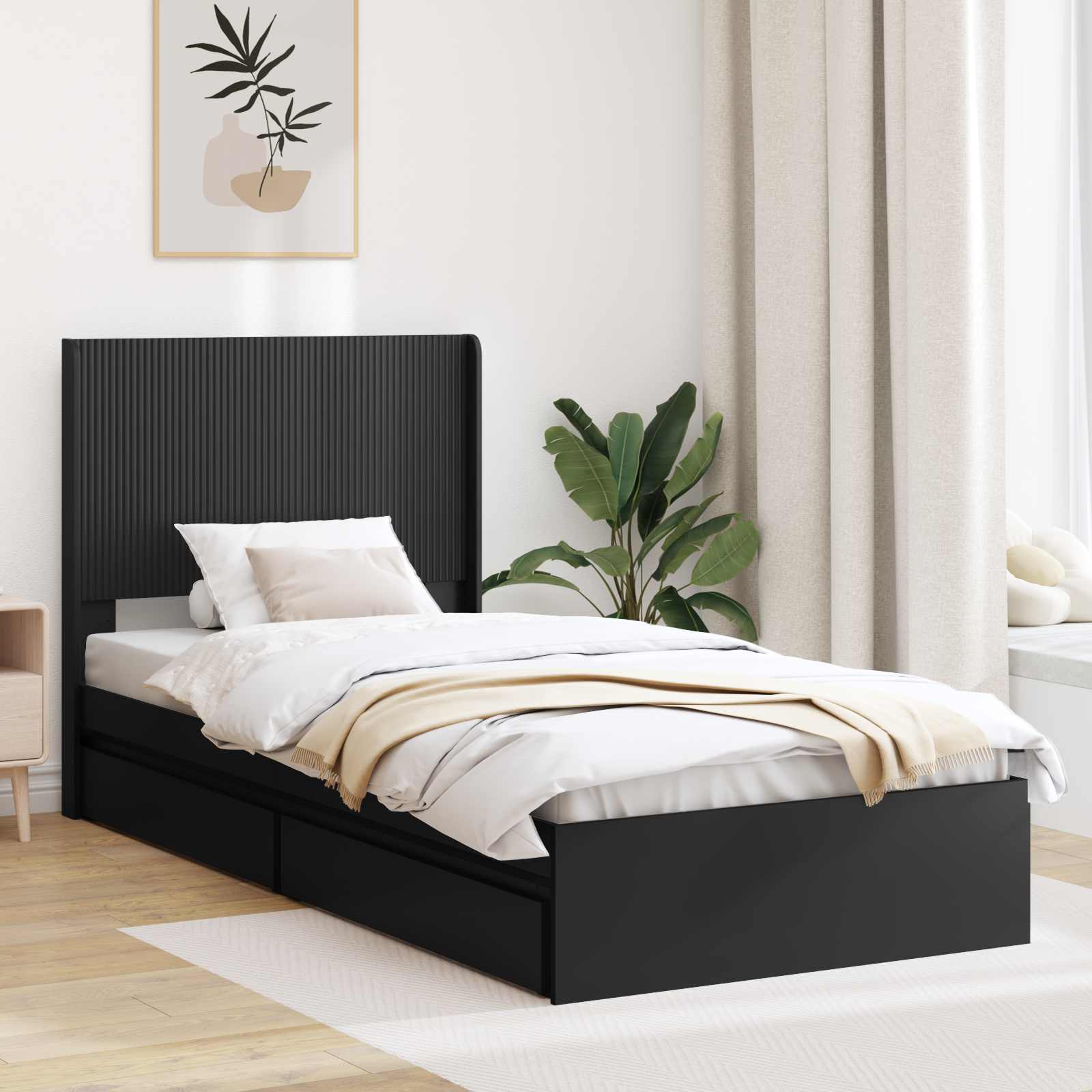 vidaXL Stelaż łóżka z przechowywaniem i zagłówkiem Czarny 75 x 190 cm