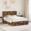 vidaXL Stelaż łóżka z przechowywaniem i zagłówkiem Dąb wędzony