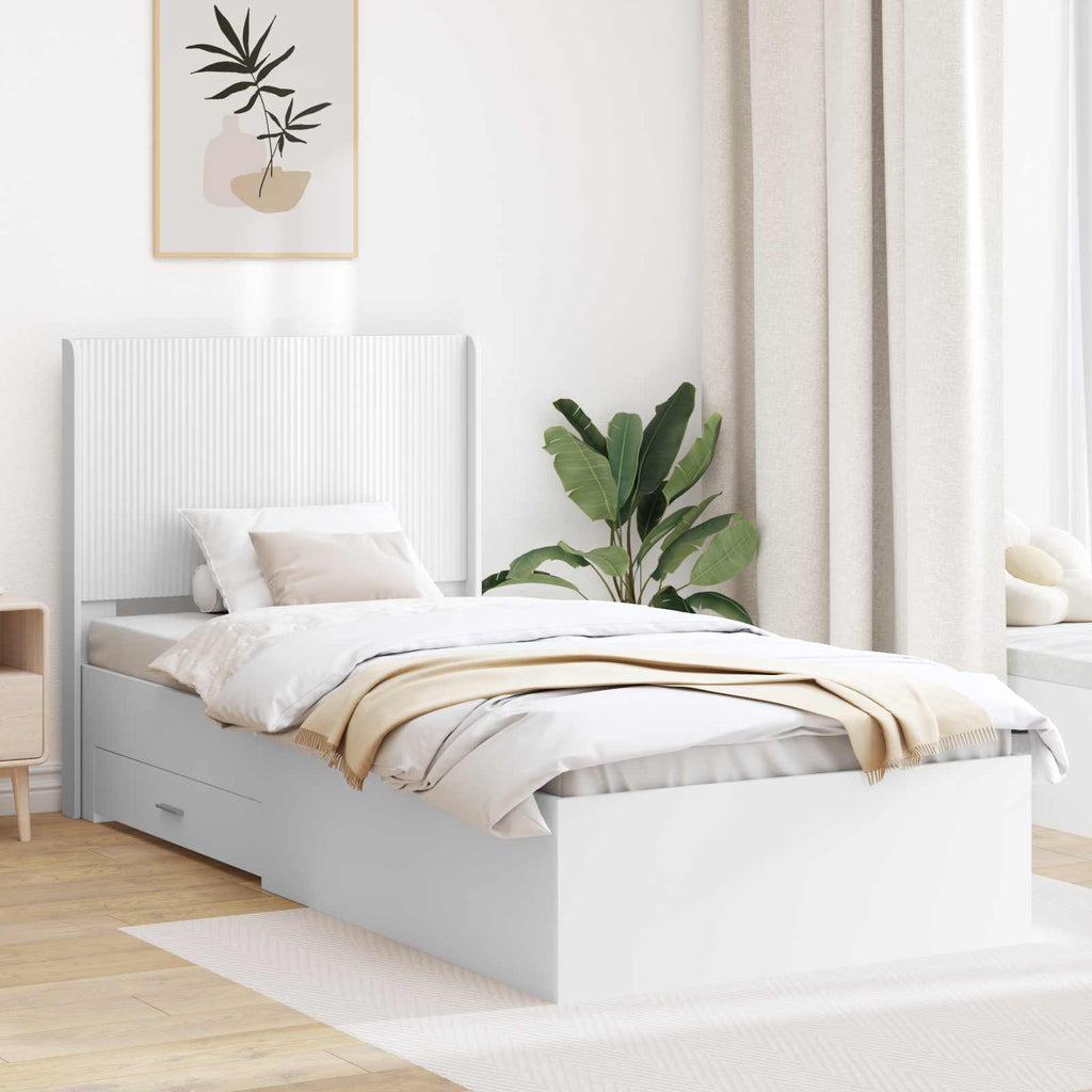 vidaXL Stelaż łóżka z przechowywaniem i zagłówkiem Biały 90 x 190 cm