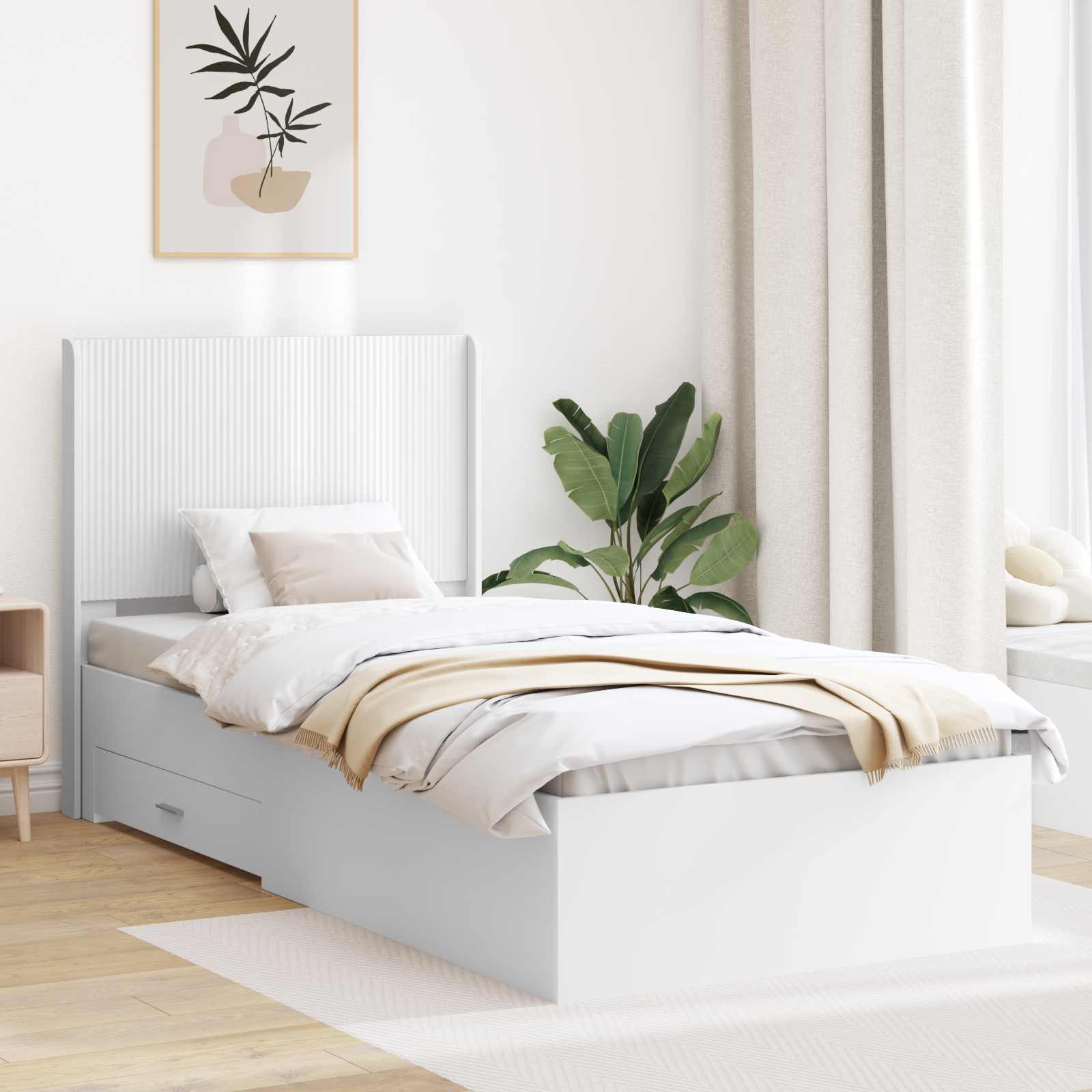 vidaXL Stelaż łóżka z przechowywaniem i zagłówkiem Biały 90 x 190 cm