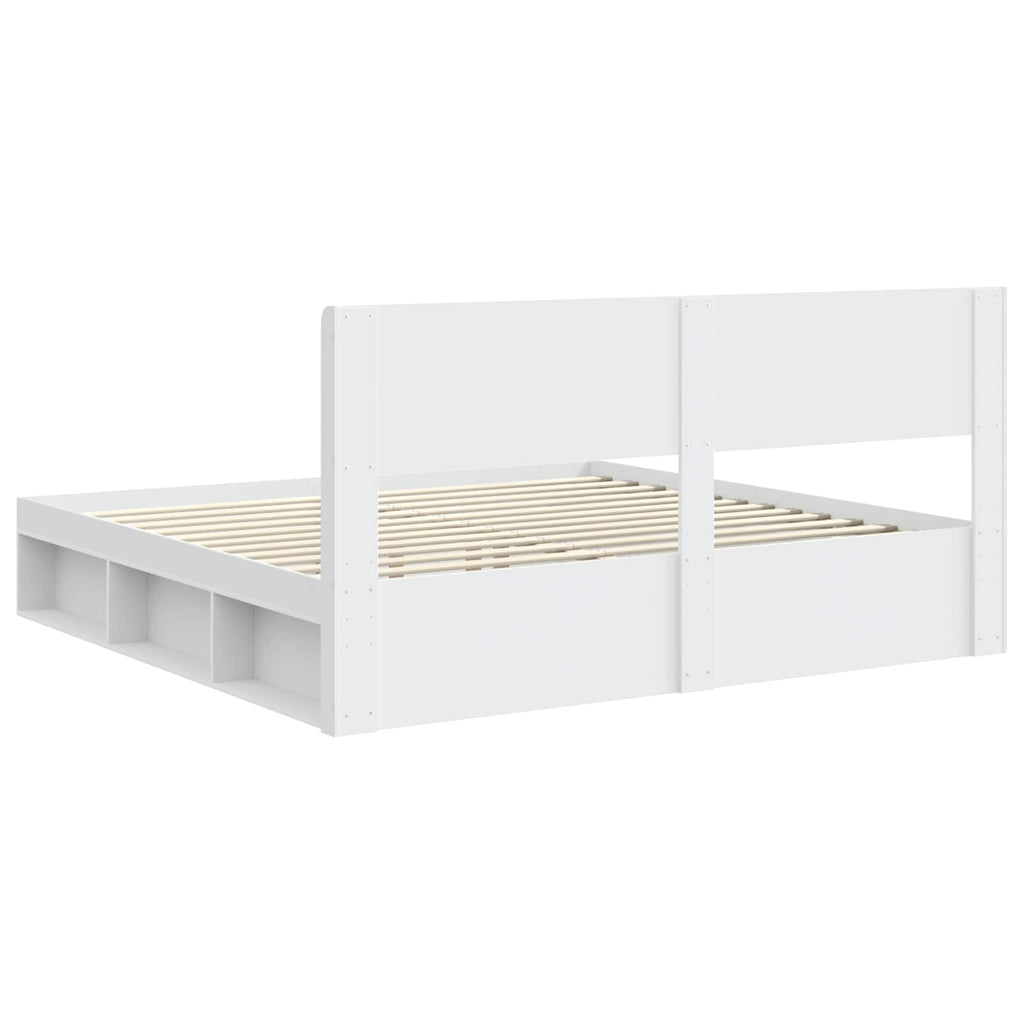 vidaXL Stelaż łóżka z przechowywaniem i zagłówkiem Biały 200 x 200 cm