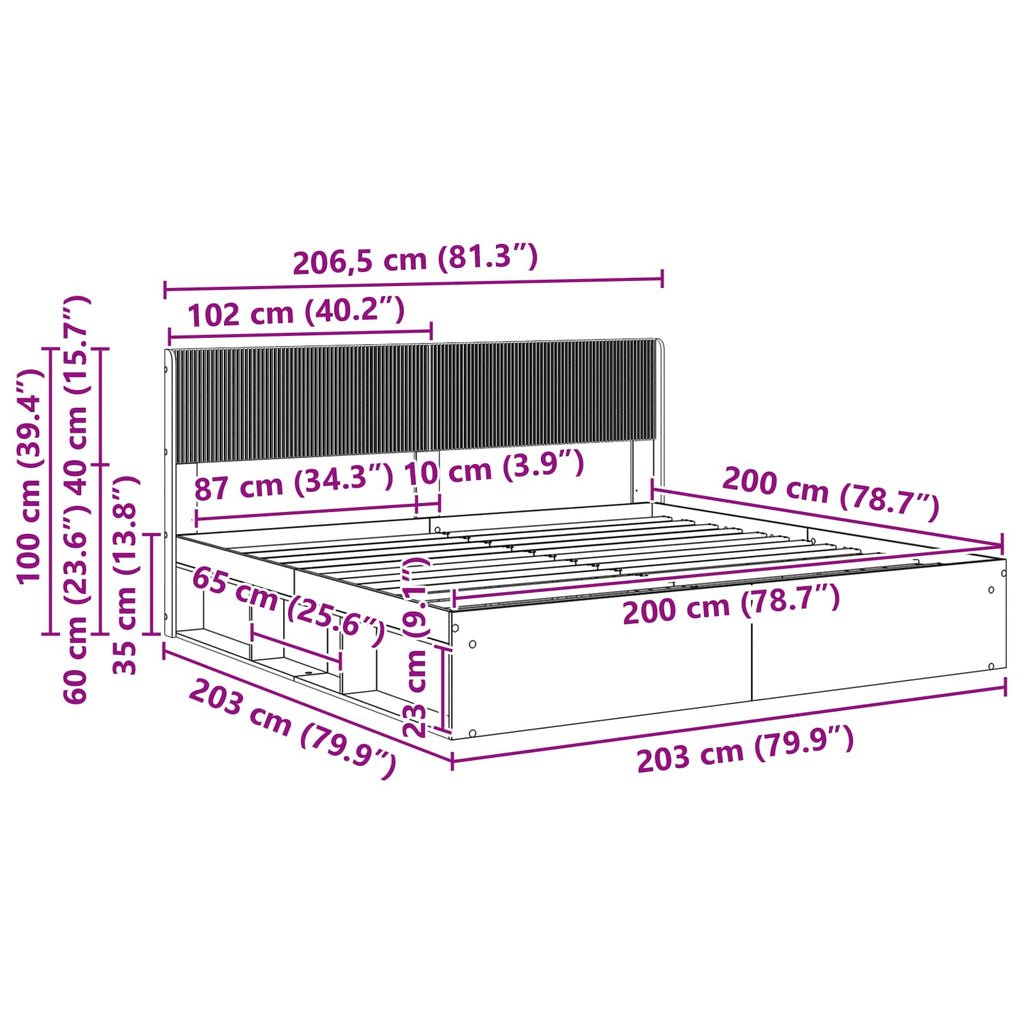 vidaXL Stelaż łóżka z przechowywaniem i zagłówkiem Biały 200 x 200 cm
