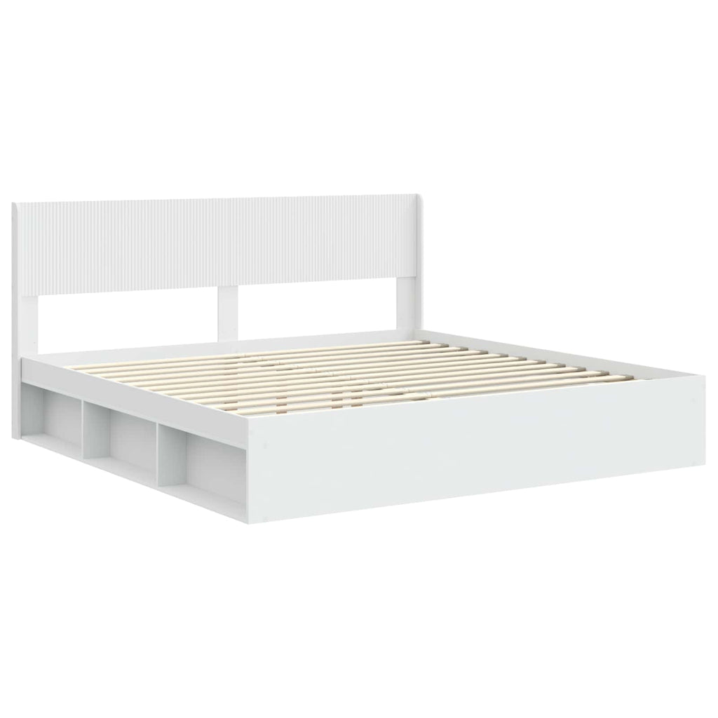 vidaXL Stelaż łóżka z przechowywaniem i zagłówkiem Biały 180 x 200 cm