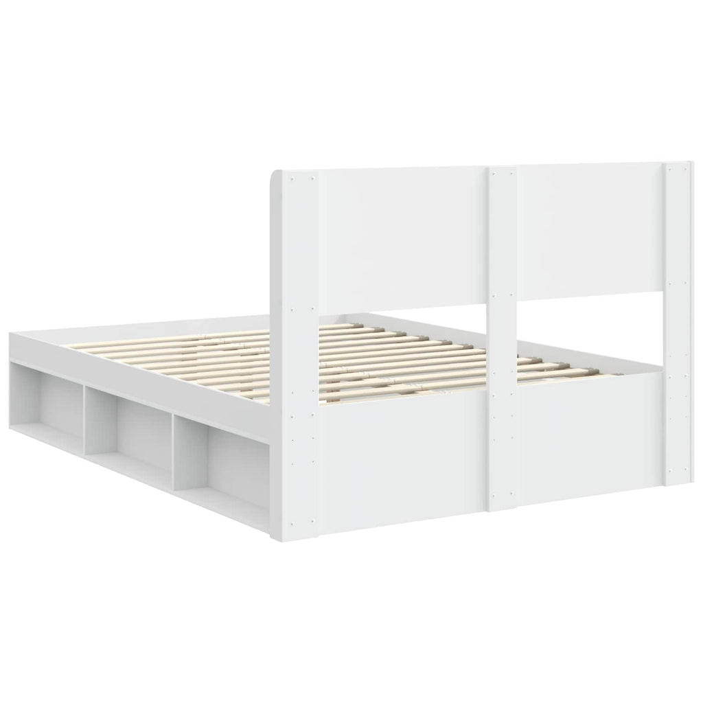 vidaXL Stelaż łóżka z przechowywaniem i zagłówkiem Biały 120 x 200 cm