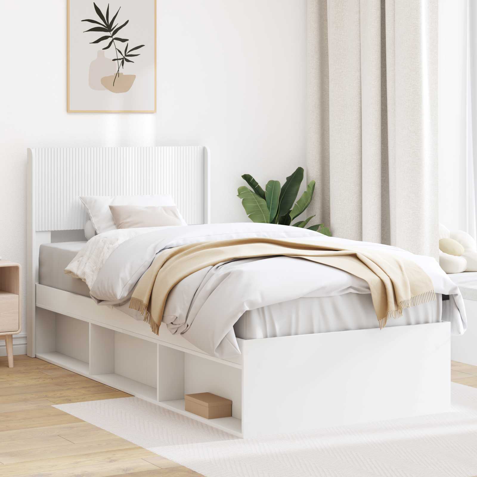 vidaXL Stelaż łóżka z przechowywaniem i zagłówkiem Biały 100 x 200 cm