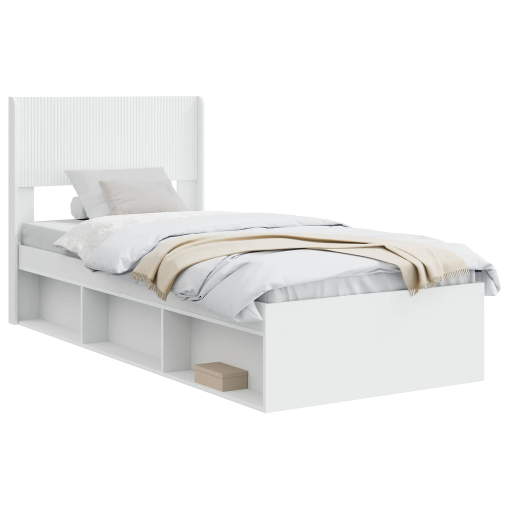 vidaXL Stelaż łóżka z przechowywaniem i zagłówkiem Biały 75 x 190 cm