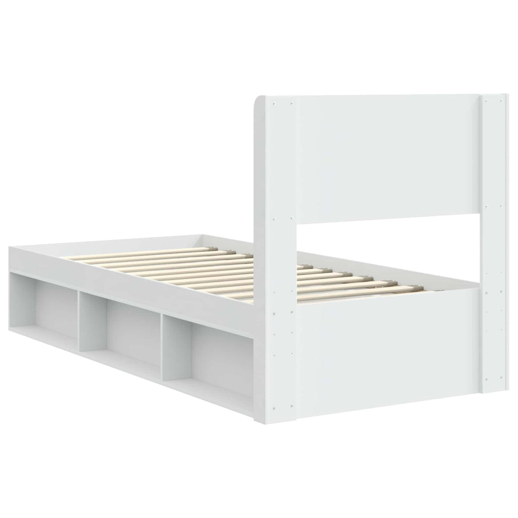 vidaXL Stelaż łóżka z przechowywaniem i zagłówkiem Biały 75 x 190 cm