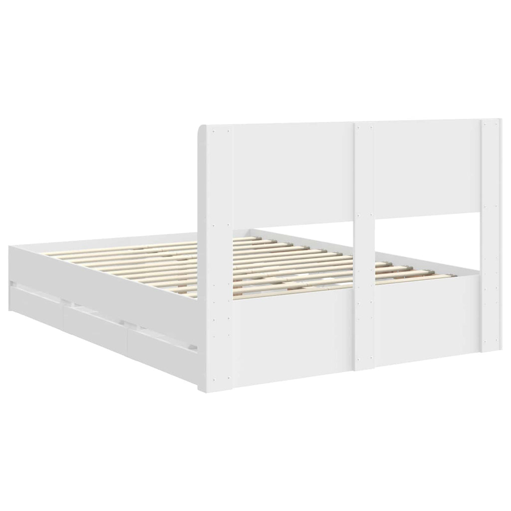vidaXL Stelaż łóżka z przechowywaniem i zagłówkiem Biały 160 x 200 cm