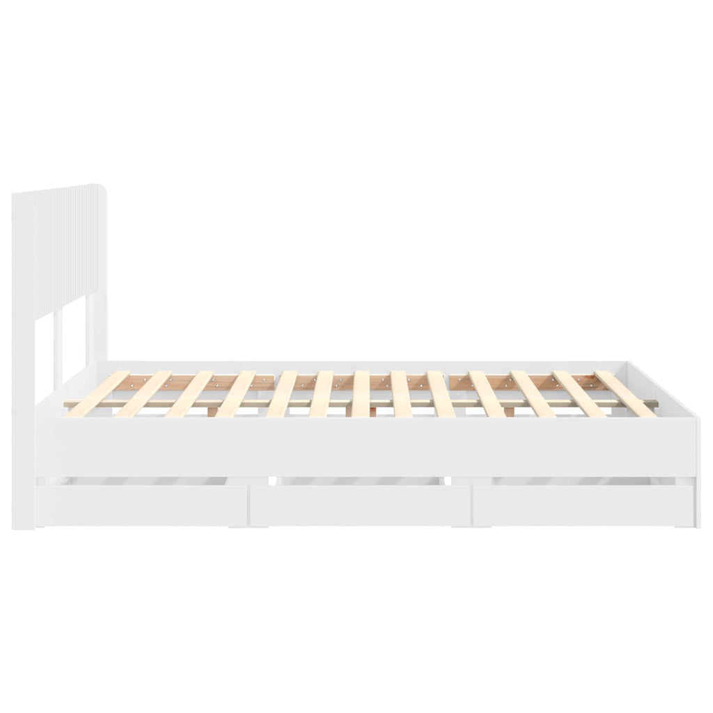 vidaXL Stelaż łóżka z przechowywaniem i zagłówkiem Biały 140 x 190 cm