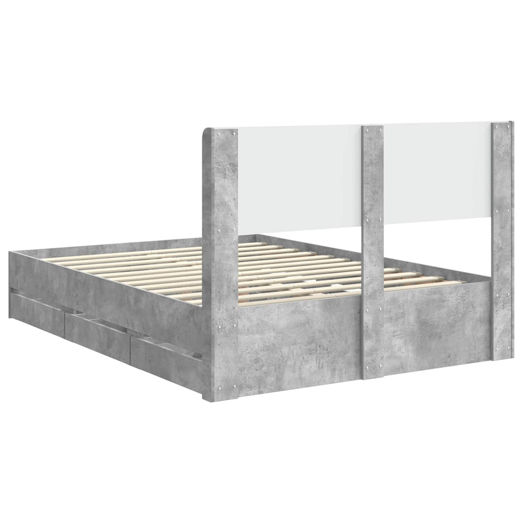 vidaXL Stelaż łóżka z przechowywaniem i zagłówkiem Betonowy szary