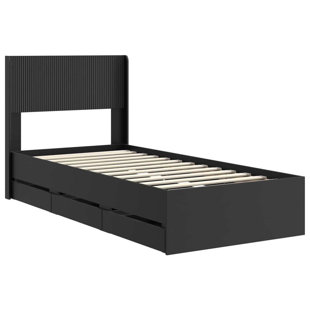 vidaXL Stelaż łóżka z przechowywaniem i zagłówkiem Czarny 90 x 190 cm