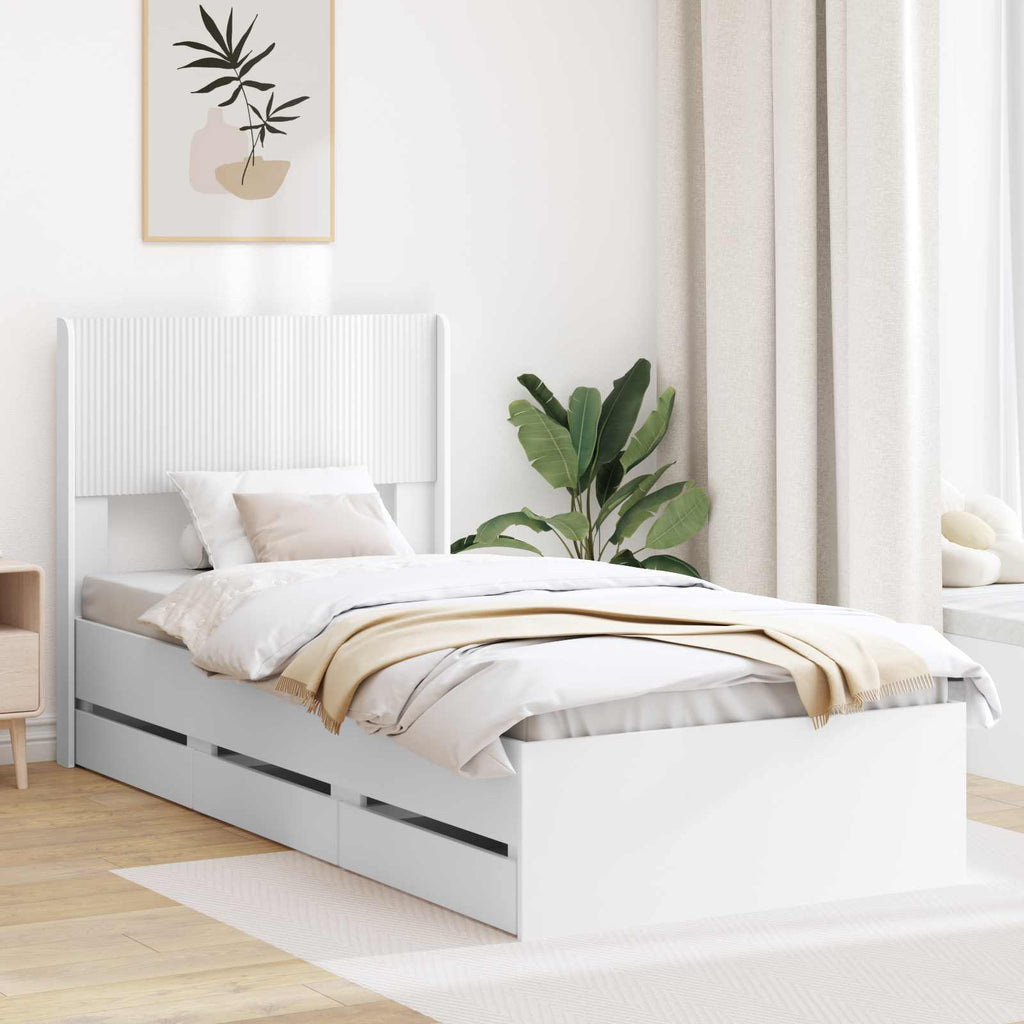 vidaXL Stelaż łóżka z przechowywaniem i zagłówkiem Biały 75 x 190 cm