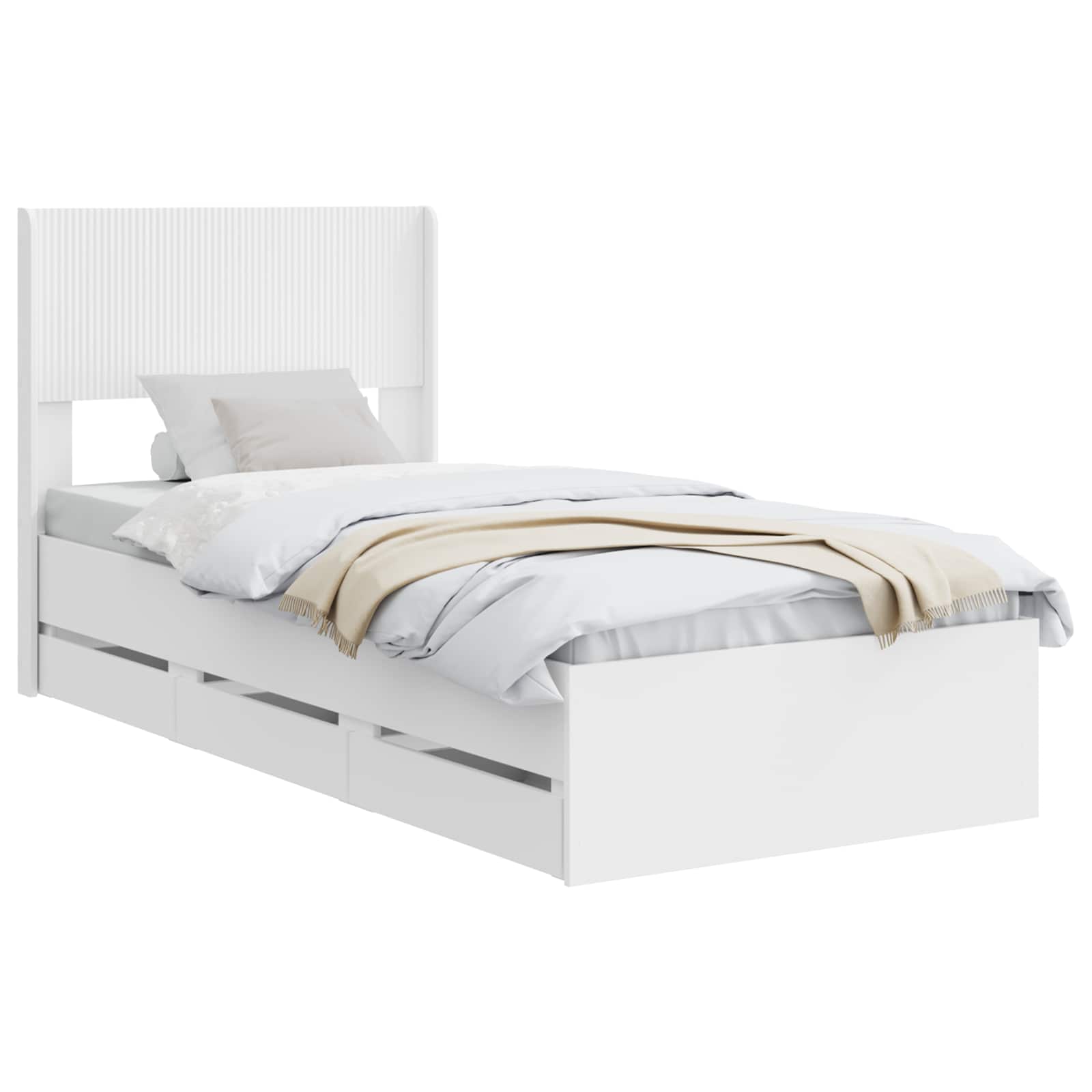 vidaXL Stelaż łóżka z przechowywaniem i zagłówkiem Biały 75 x 190 cm