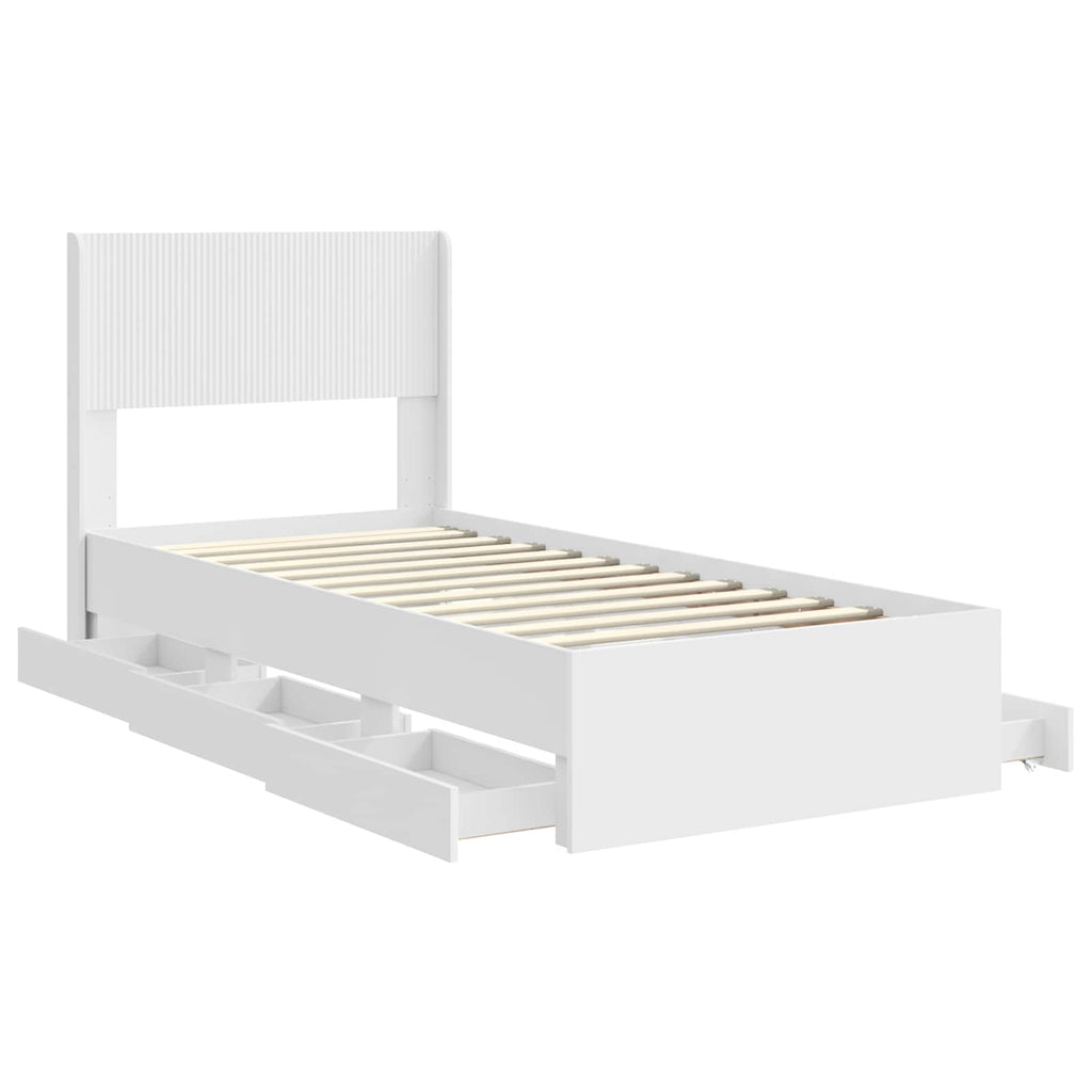 vidaXL Stelaż łóżka z przechowywaniem i zagłówkiem Biały 75 x 190 cm