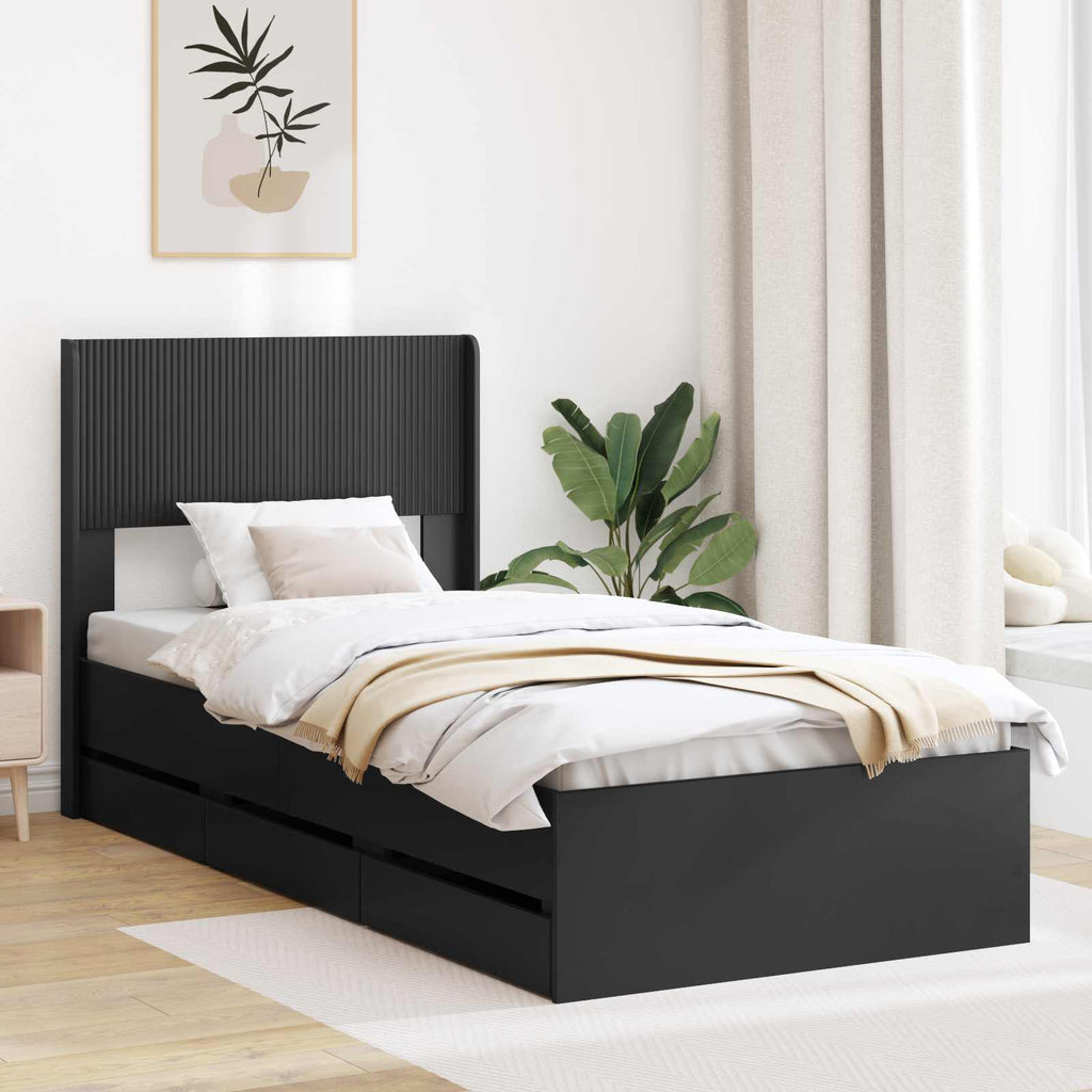 vidaXL Stelaż łóżka z przechowywaniem i zagłówkiem Czarny 75 x 190 cm