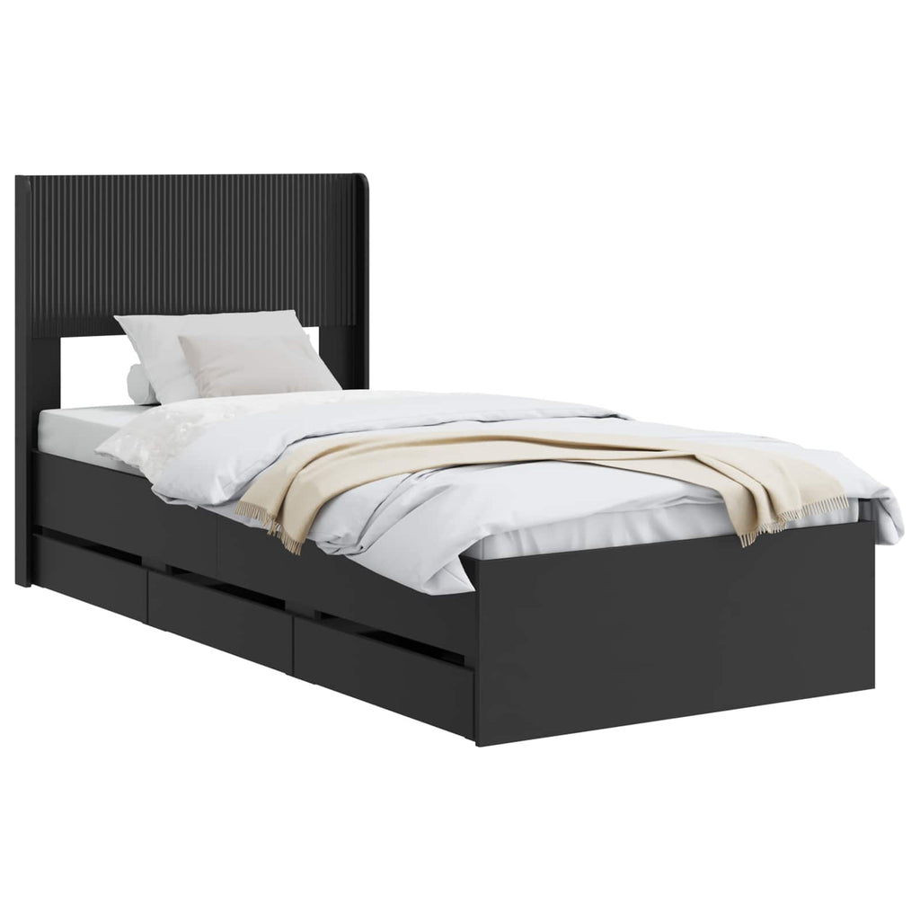 vidaXL Stelaż łóżka z przechowywaniem i zagłówkiem Czarny 75 x 190 cm