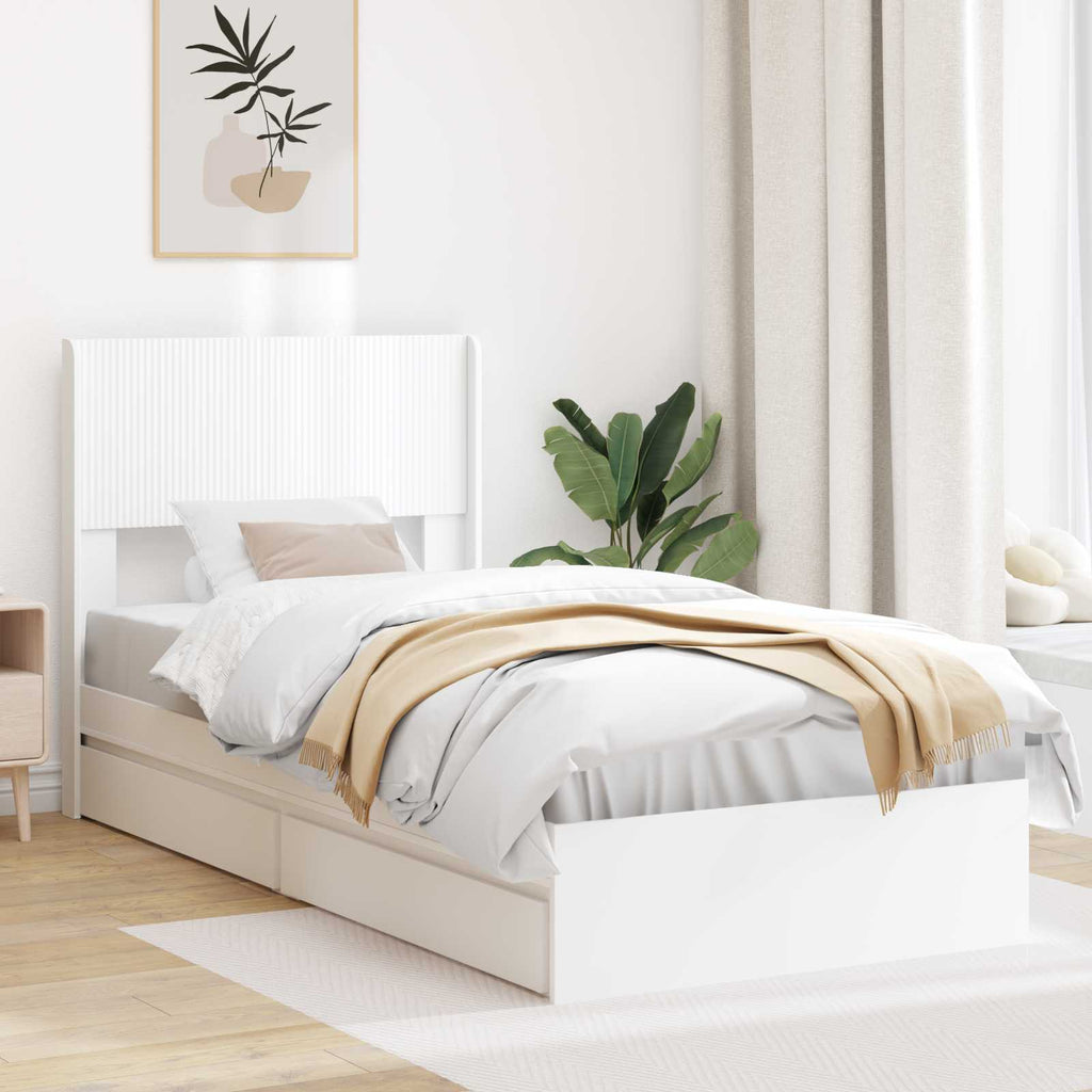 vidaXL Stelaż łóżka z przechowywaniem i zagłówkiem Biały 90 x 200 cm
